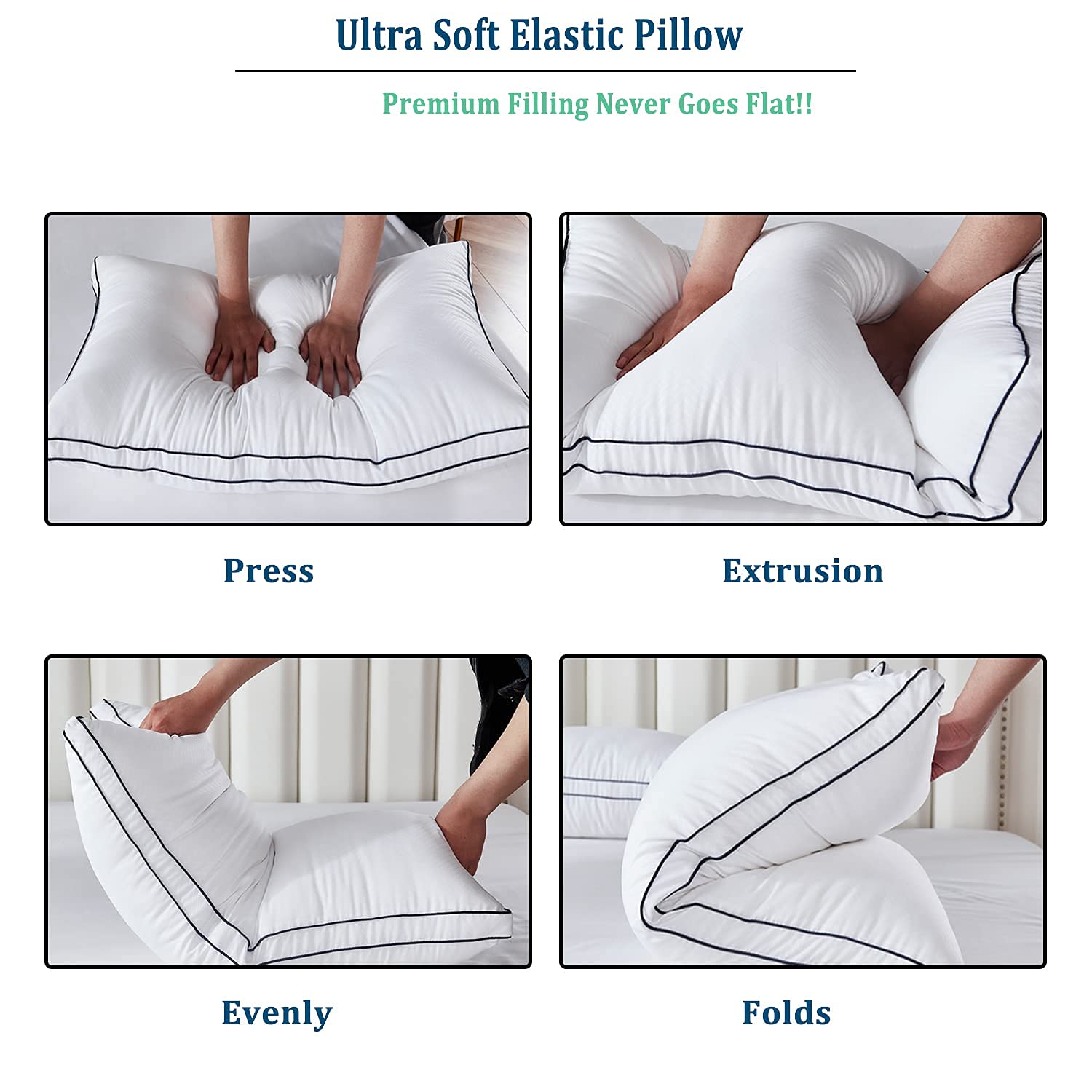 Premium Bed Pillows for Sleeping (2 Pack) - Luxury Plush Soft Pillows for Home & Hotel Use, Breathable Microfiber Cover, Skin-Friendly Support for Side & Back Sleepers (Queen Size) - Ideal for Bedroom, Guest Room & Travel Comfort