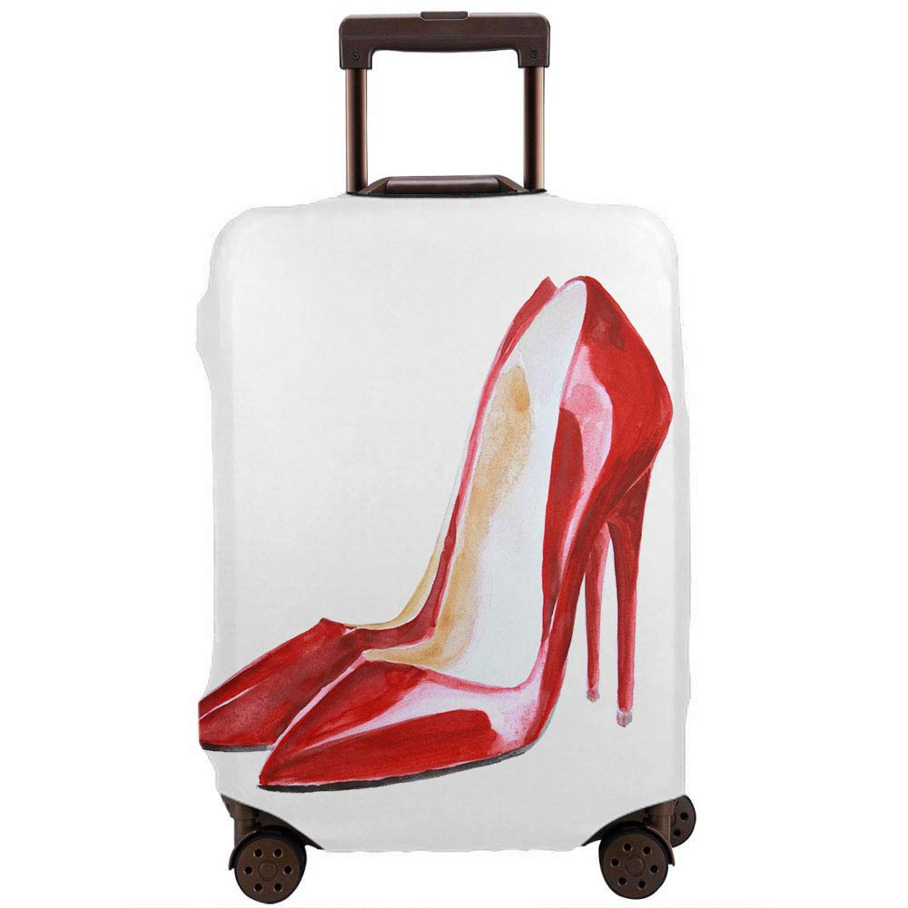 Women's Red Watercolor Leather High Heels Suitcase Cover Protector - Fits 18-20 Inch Luggage | Travel Accessory for Stylish Baggage Protection