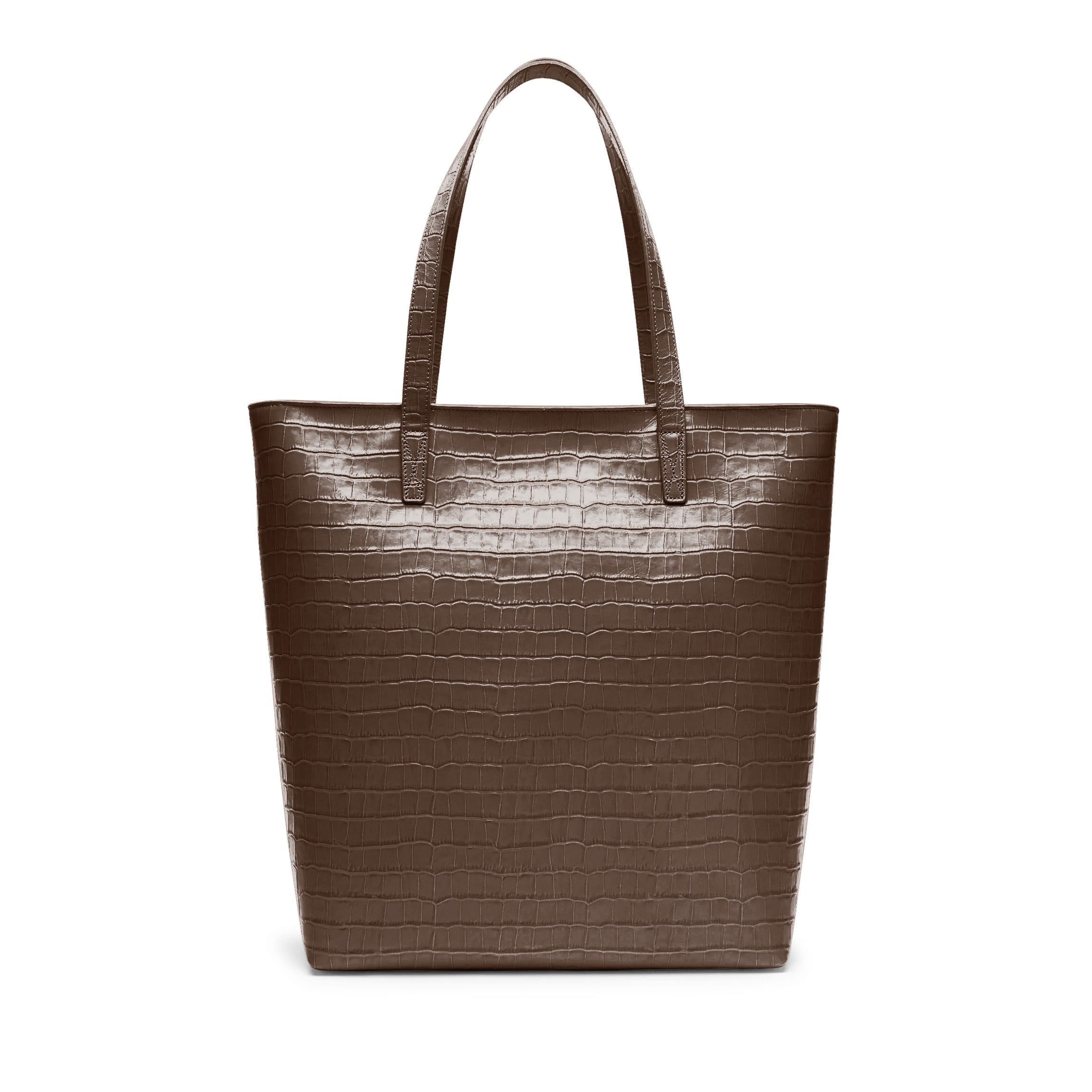 Alex Vertical Work Tote Bag in Cocoa Croc Leather - Stylish & Spacious Professional Office Bag for Women, Perfect for Business, Commute & Travel