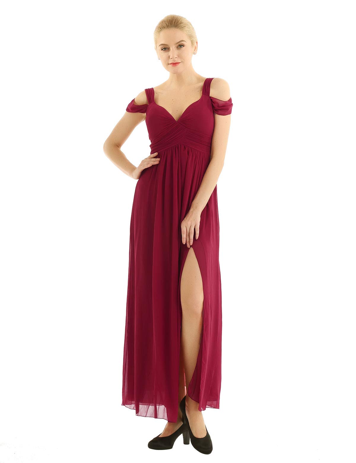 Elegant Women's Chiffon V-Neck Flare Maxi Dress for Bridesmaid, Formal Party & Special Occasions - Flowy Long Evening Gown for Weddings, Prom & Cocktail Events