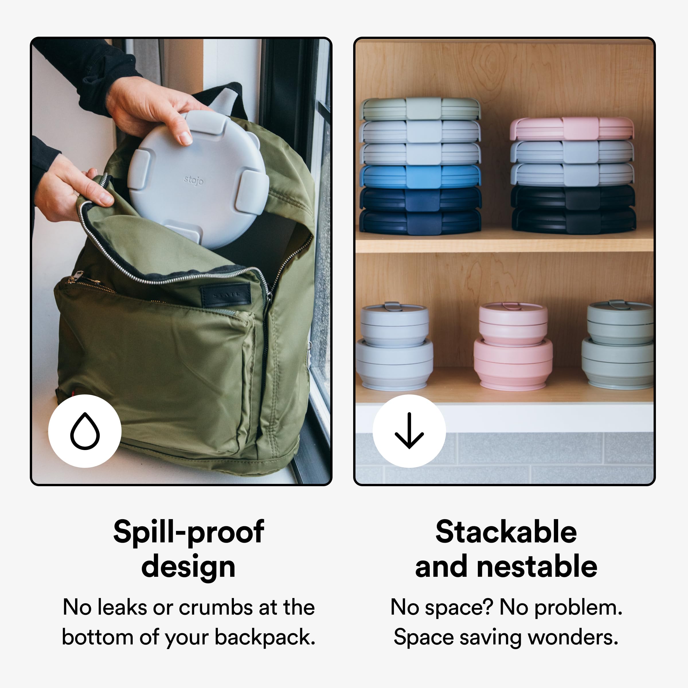 STOJO Collapsible Bowl 5-Piece Set - 36oz Reusable Silicone Food Container for Hot & Cold Meals - Microwave & Dishwasher Safe - Translucent Denim - Ideal for Travel, Camping, Hiking, Office Lunch & Meal Prep - Space-Saving Portable Bowls