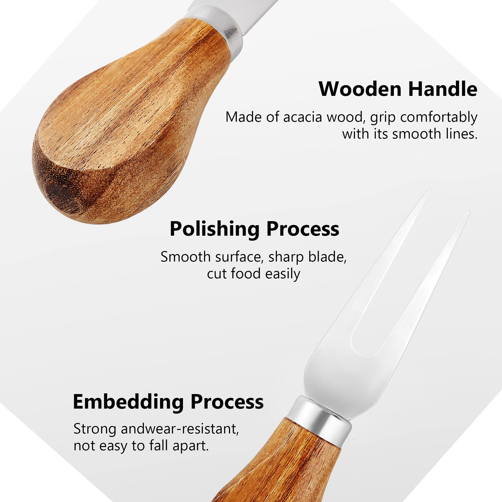 4-Piece Cheese Knife Set with Acacia Wood Handle & Stainless Steel Blades - Cheese Slicer, Cutter for Brie, Cheddar, Gouda - Perfect for Wine Parties, Charcuterie Boards & Gourmet Cheese Platters