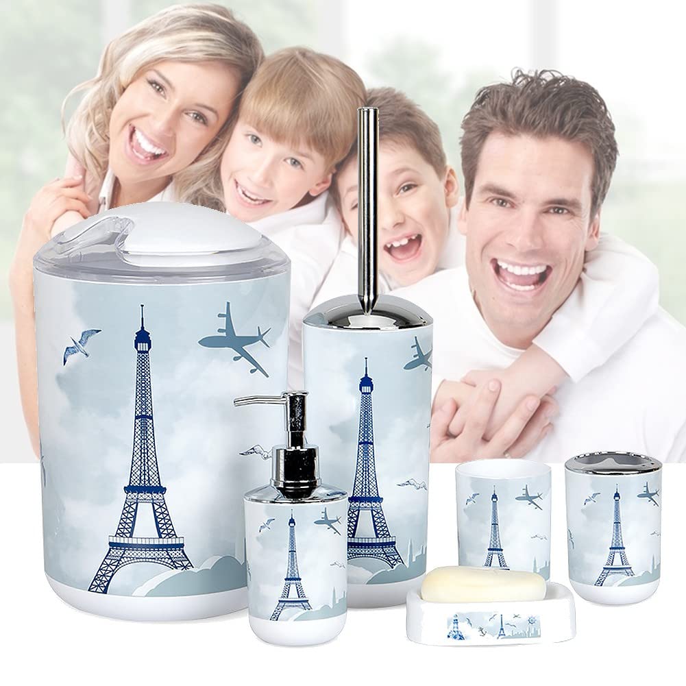 6-Piece Plastic Bathroom Set - Toothbrush Holder, Soap Dish & More for Home Decor
