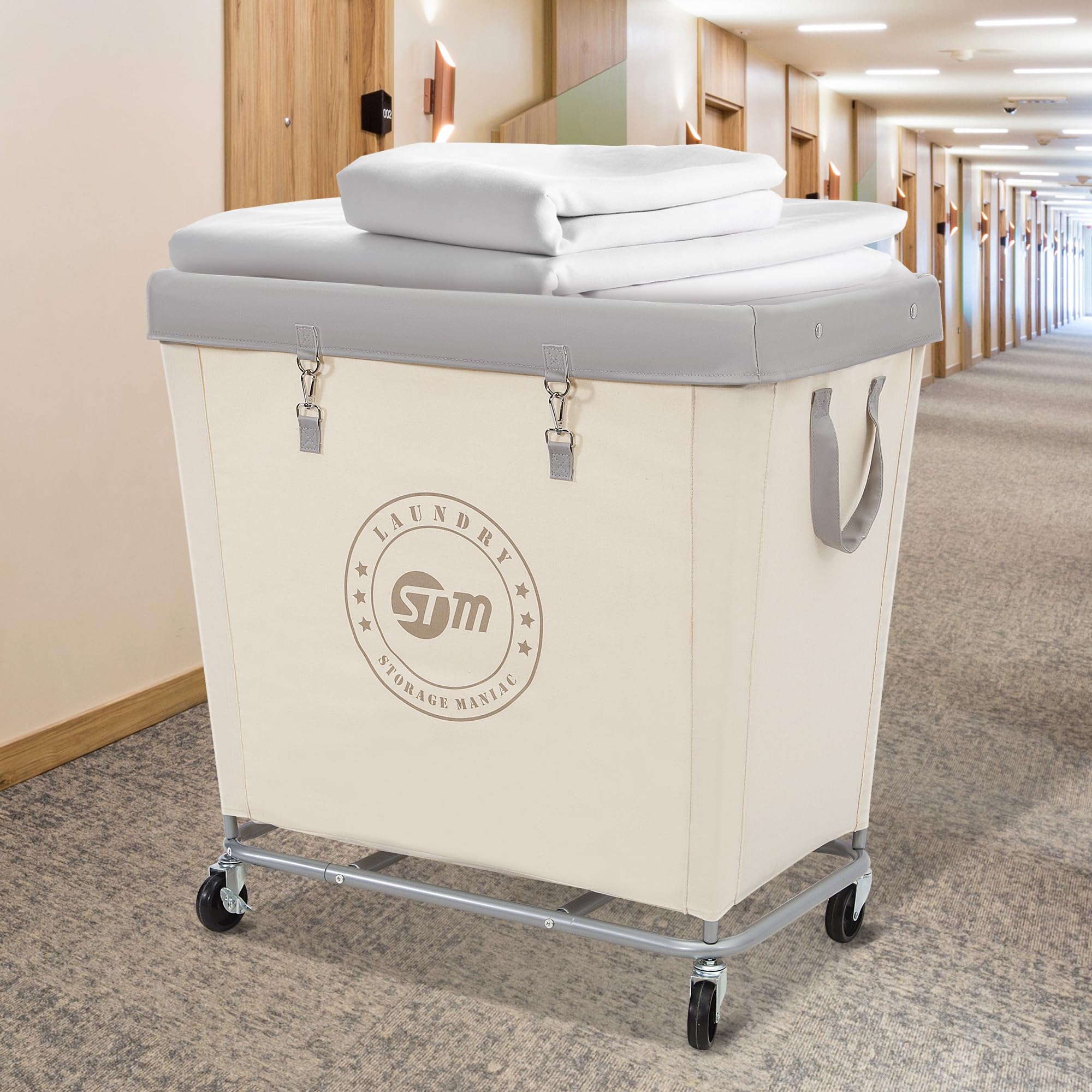 Heavy Duty Commercial Laundry Hamper Cart with Wheels - 320L Industrial Laundry Basket with Steel Frame for Hotel, Home & Laundry Room - 31.7
