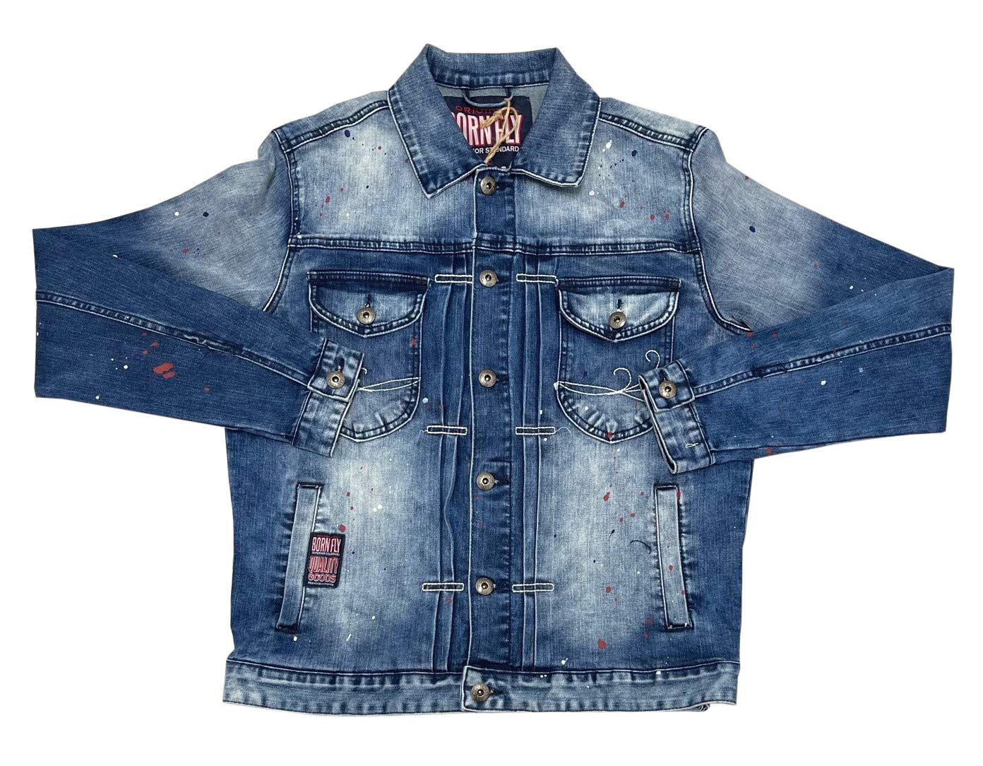 Men's Born Fly Dark Stone Wash Denim Jacket - Stylish Vintage Denim Jacket for Men | Perfect for Casual Outfits, Streetwear & Fall Layering
