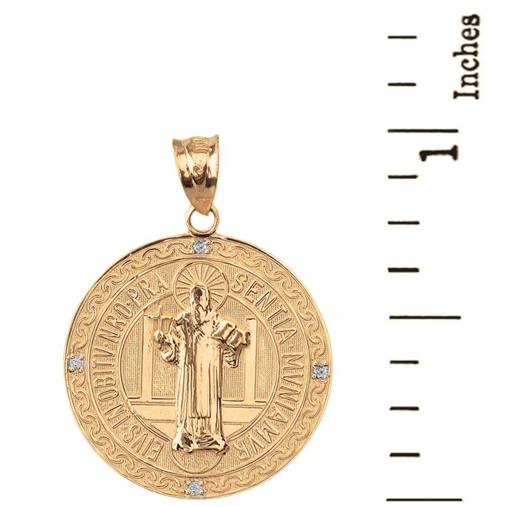 10k Yellow Gold Saint Benedict Medal Pendant Necklace (1 Inch) - Religious Jewelry for Protection & Blessings - Perfect for Gifts, Daily Wear & Faith-Based Occasions