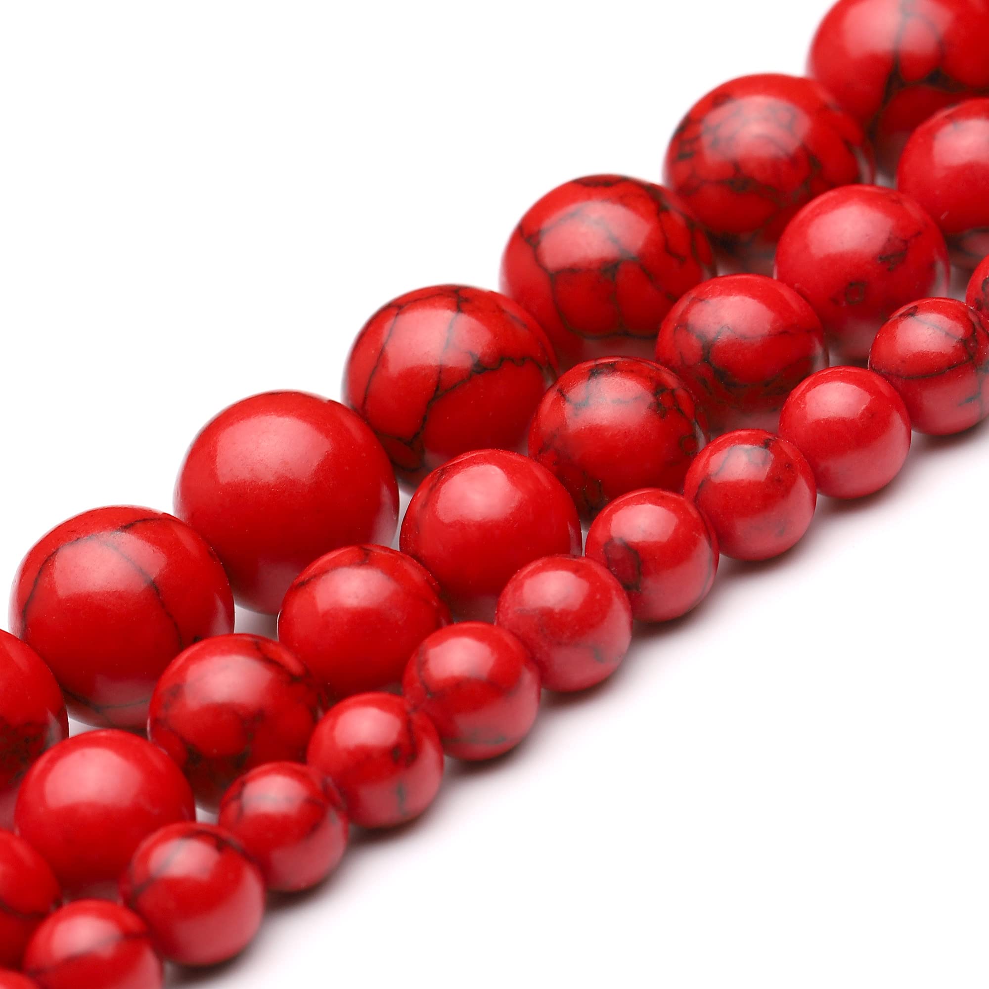 Youngbling 6mm Natural Red Turquoise Gemstone Beads - Polished Round Smooth Stone Beads for Jewelry Making, DIY Bracelets & Necklaces - Genuine Real Stone Beads (15 Inch Strand) - Perfect for Boho, Handmade & Healing Crystal Jewelry Designs