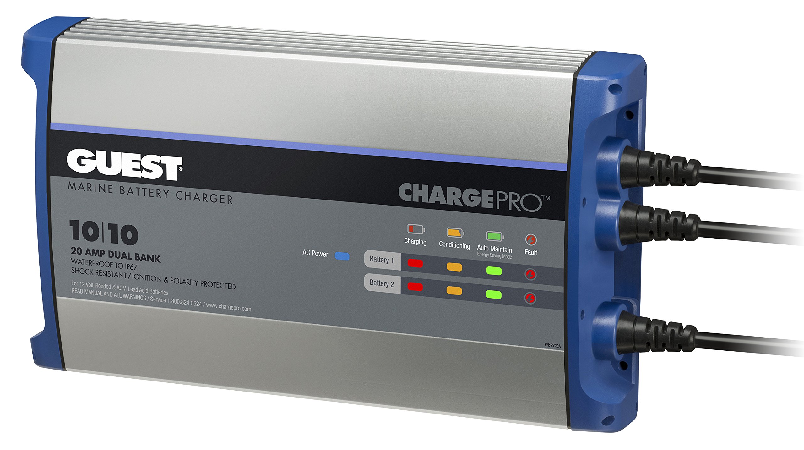Guest 2720A 20A On-Board Marine Battery Charger - 12V/24V Dual Bank - 120V AC Input - Perfect for Boats, RVs & Off-Grid Power Systems