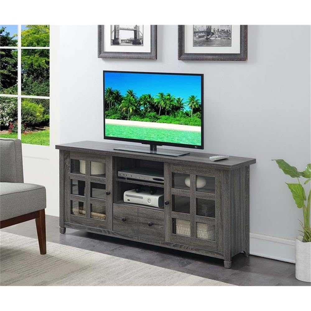 Pemberly Row 60 Inch TV Stand Entertainment Center Console - Modern Weathered Gray Wood Media Cabinet for Living Room, Bedroom & Home Theater