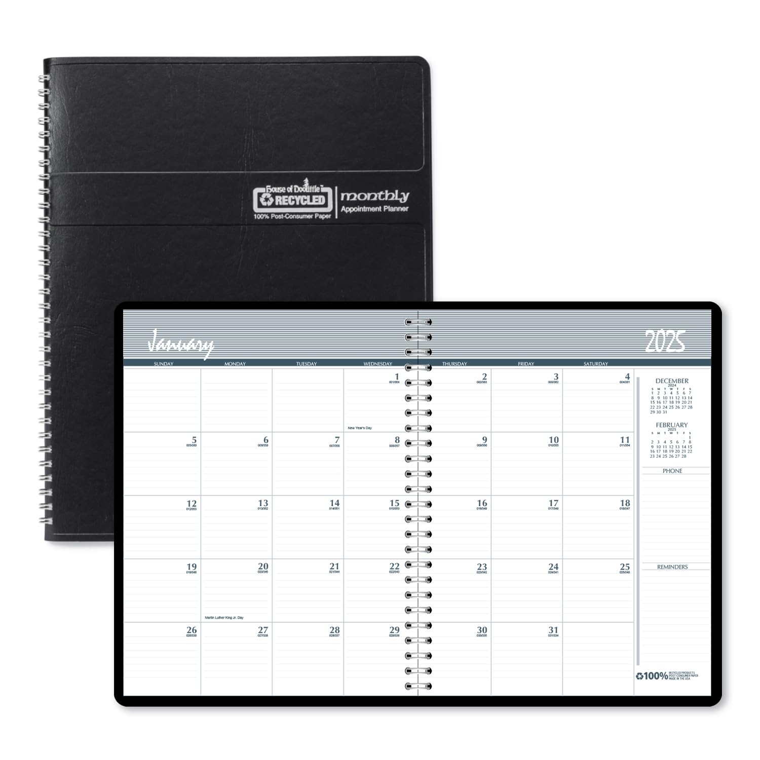 House of Doolittle 2025 Monthly Planner Calendar - 8.5 x 11 Inch Black Hard Cover, December 2024 to January 2026 (HOD26292-25) | Perfect for Office, School & Home Organization, Wall or Desk Planning