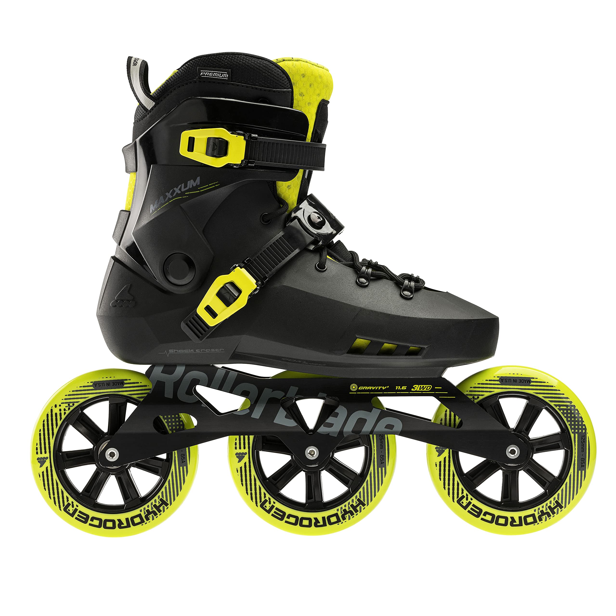Rollerblade Maxxum 125 Unisex Adult Urban Inline Skates - High Performance Black & Lime Inline Skates for Fitness, Commuting & Urban Skating