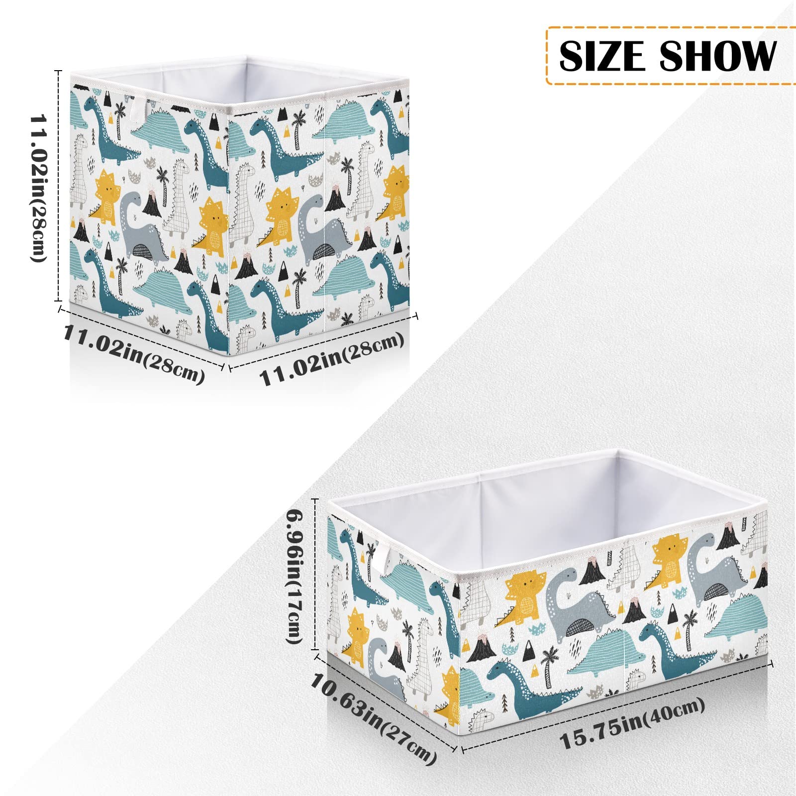 Foldable Collapsible Storage Baskets - Hand Drawn Dinosaur Design, Waterproof Fabric Organizer for Shelves, Pantry, Closet (16 x 11 Inch) - Perfect for Kids' Toys, Books, Clothes & Home Office Organization