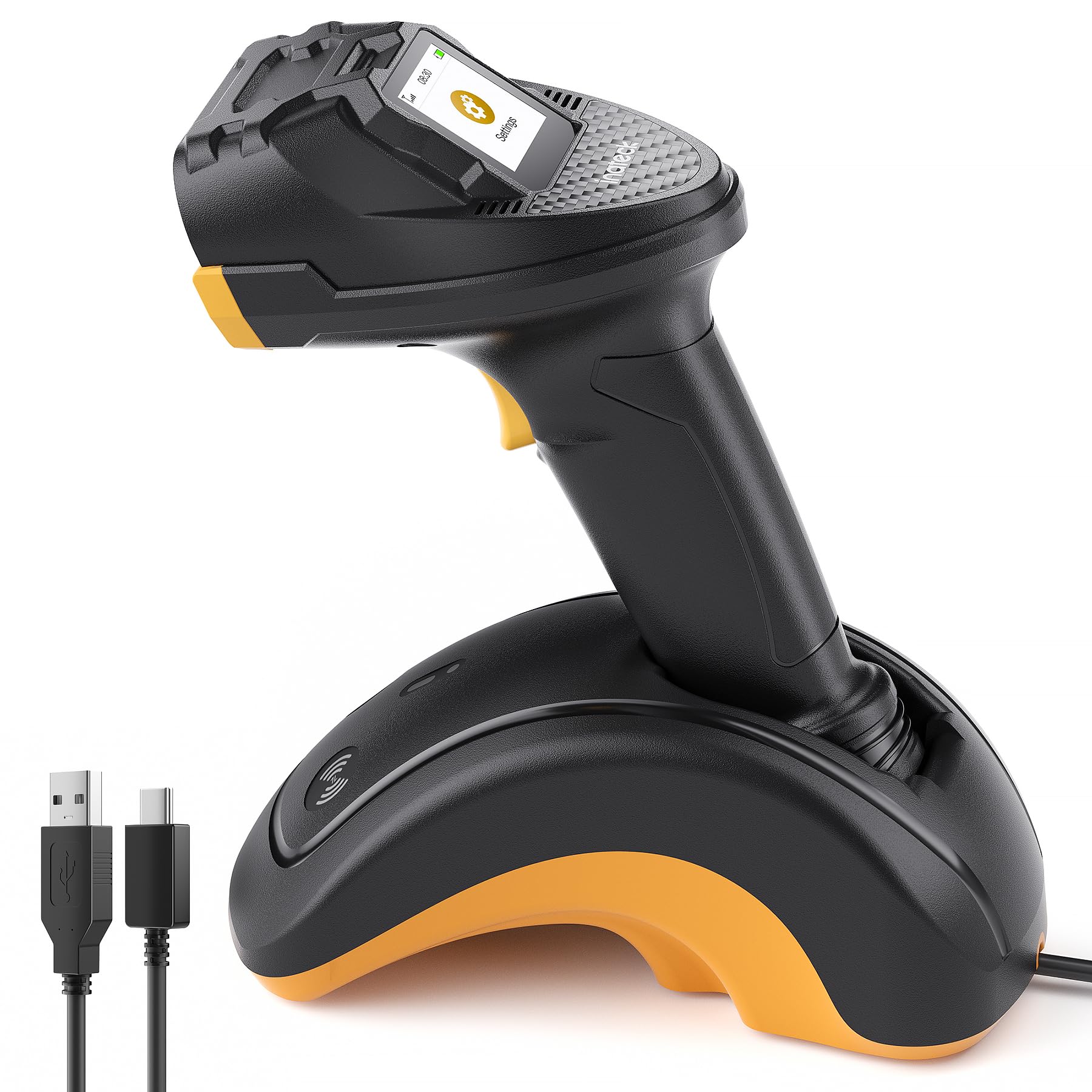 Inateck Wireless Bluetooth Barcode Scanner - 2D/1D Handheld QR Code Reader with Touchscreen & Smart Base | CMOS+CCD Dual Modules | Extended Scanning Range | App SDK Support | Model P8 | Perfect for Retail Stores, Warehouses, and Inventory Management