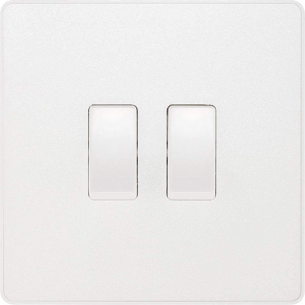 BG Evolve Pearl White 2G 2W Light Switch PCDCL42W - Modern Decorative Wall Plate for Home & Office Lighting Control