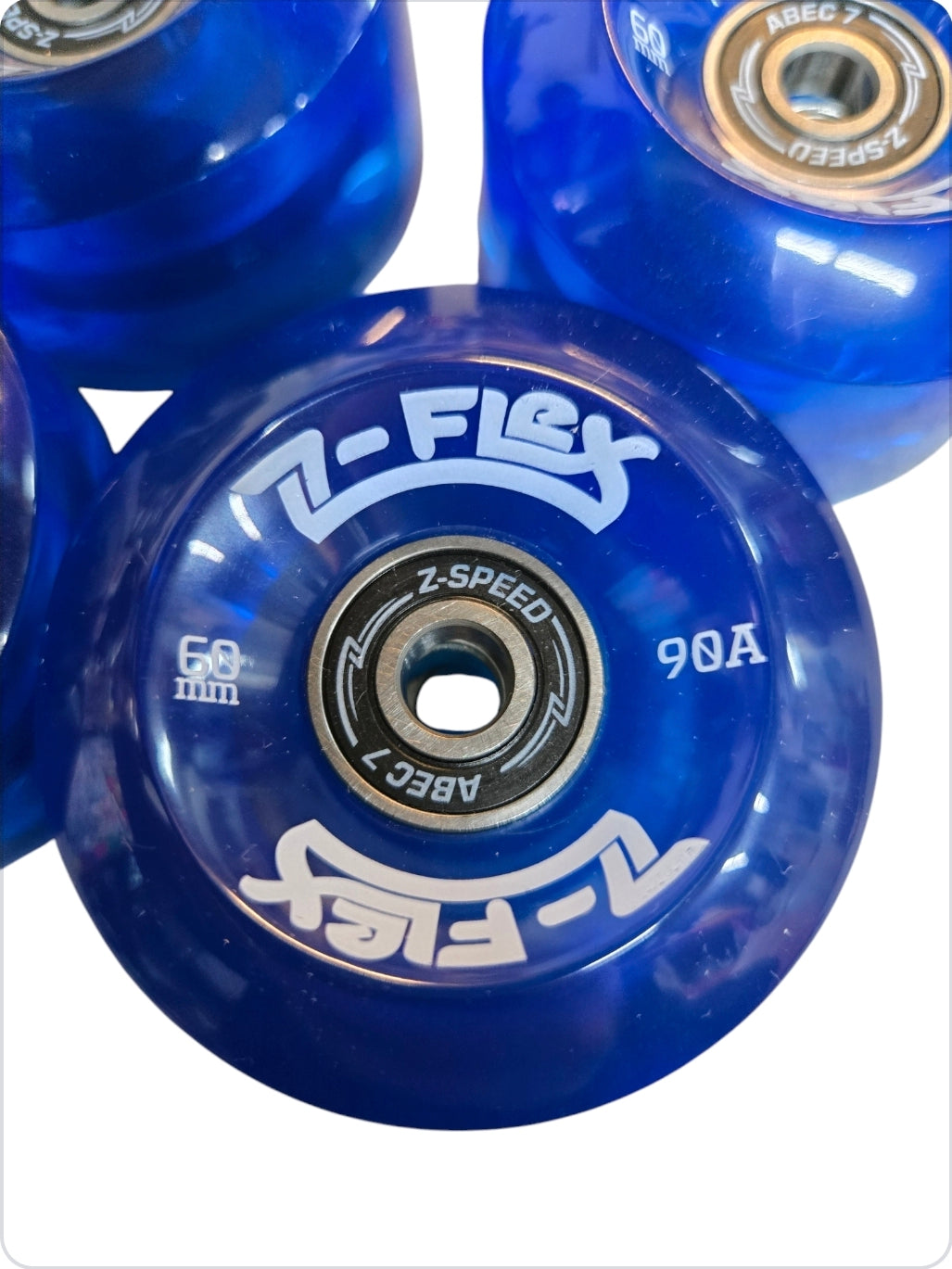Z Flex Skateboard Wheels 60mm 90a with Bearings - High Performance Skateboard Wheels for Smooth Ride | Translucent Blue | Perfect for Street Skating, Park Riding & Cruising