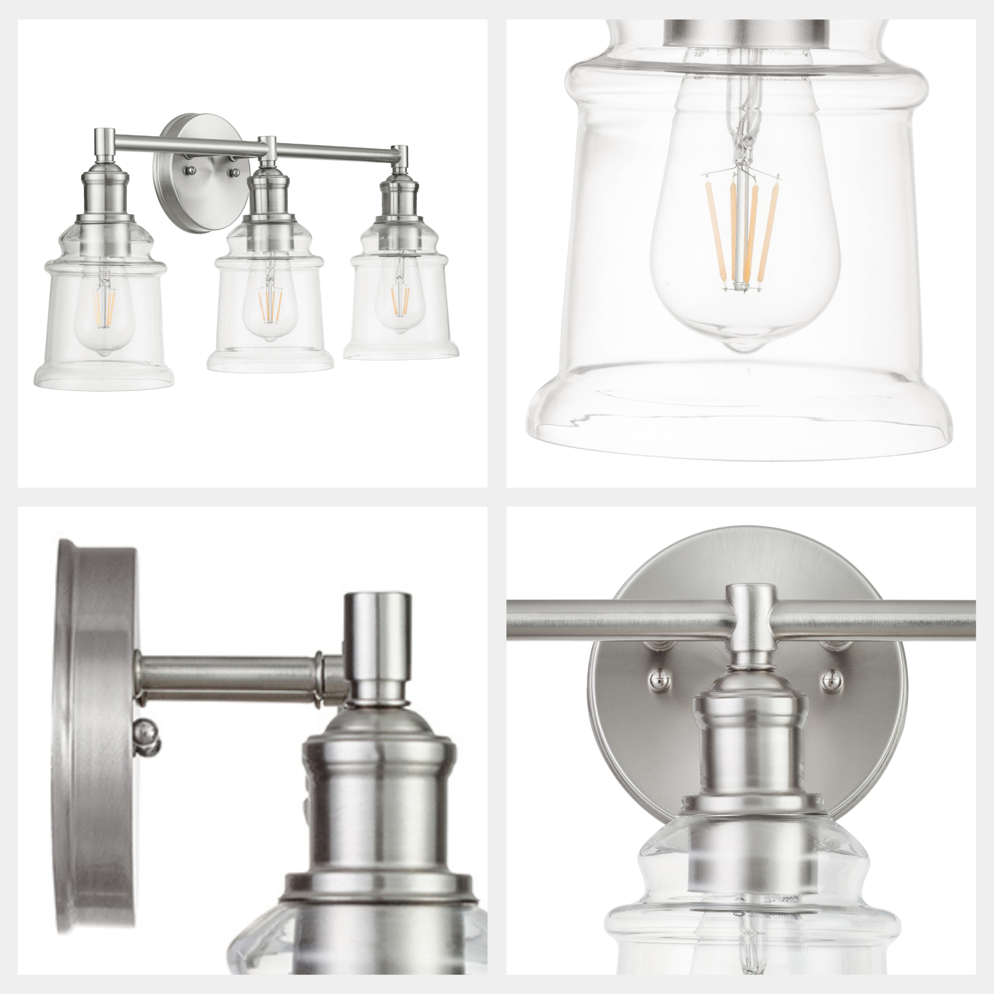 Eaton Ridge Brushed Nickel Vanity Light - 3-Light Bathroom Wall Sconce for Bedroom & Dressing Room Makeup Mirror Lighting