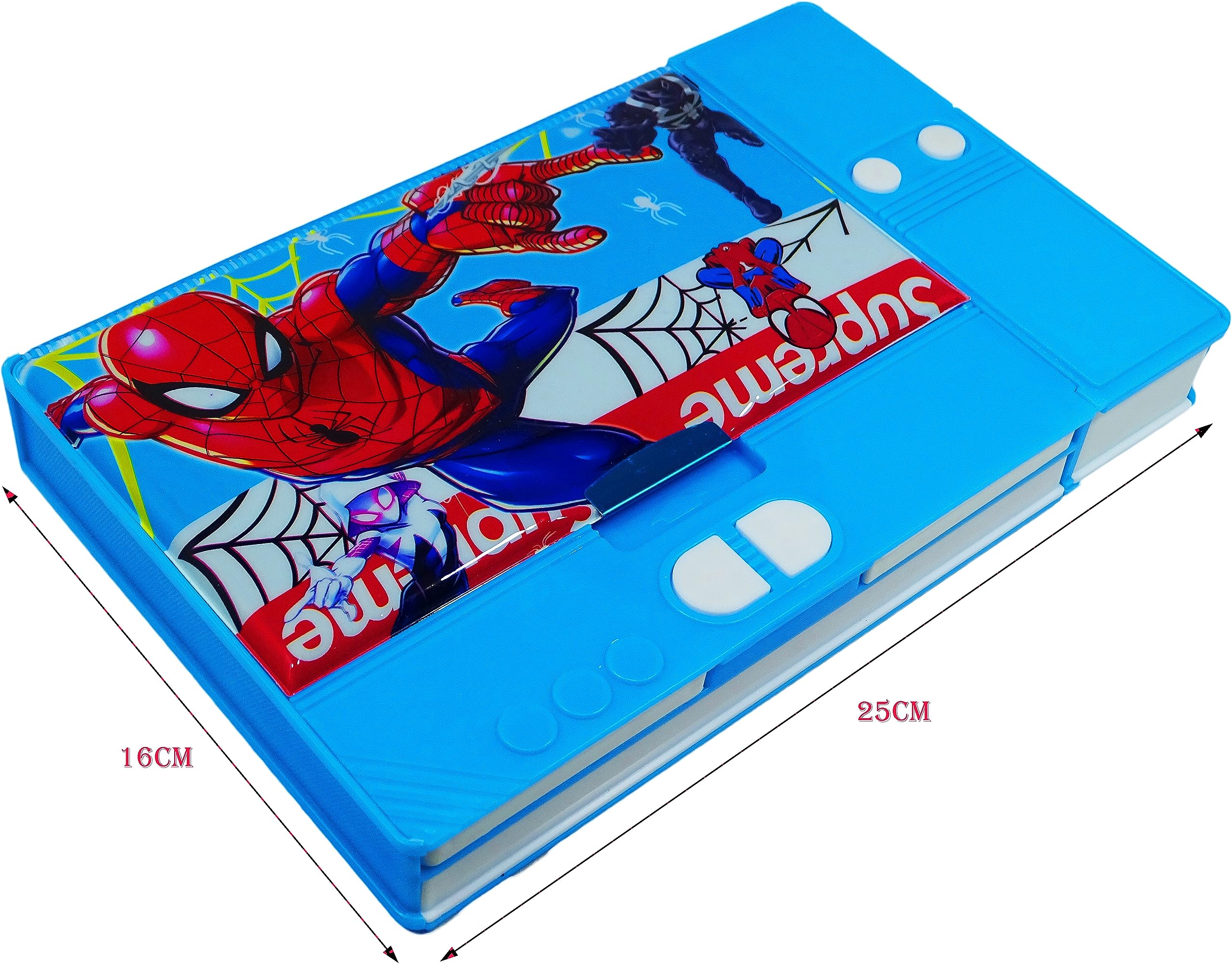 DISHVY Avengers Themed Spiderman Plastic Pencil Case with Built-in Dual Sharpener - Blue School Supplies for Kids, Students & Office Use - Perfect for Classroom, Homework & Art Projects
