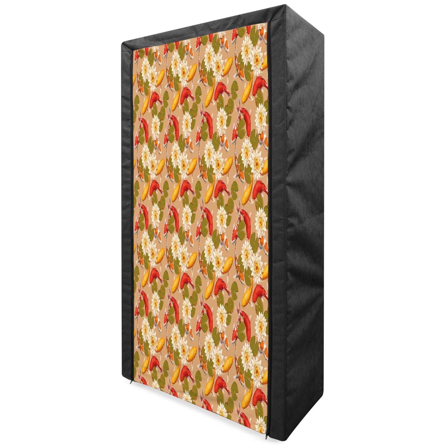 Ambesonne Asian Portable Fabric Wardrobe with Japanese Koi Fish & Lotus Design - 33.5