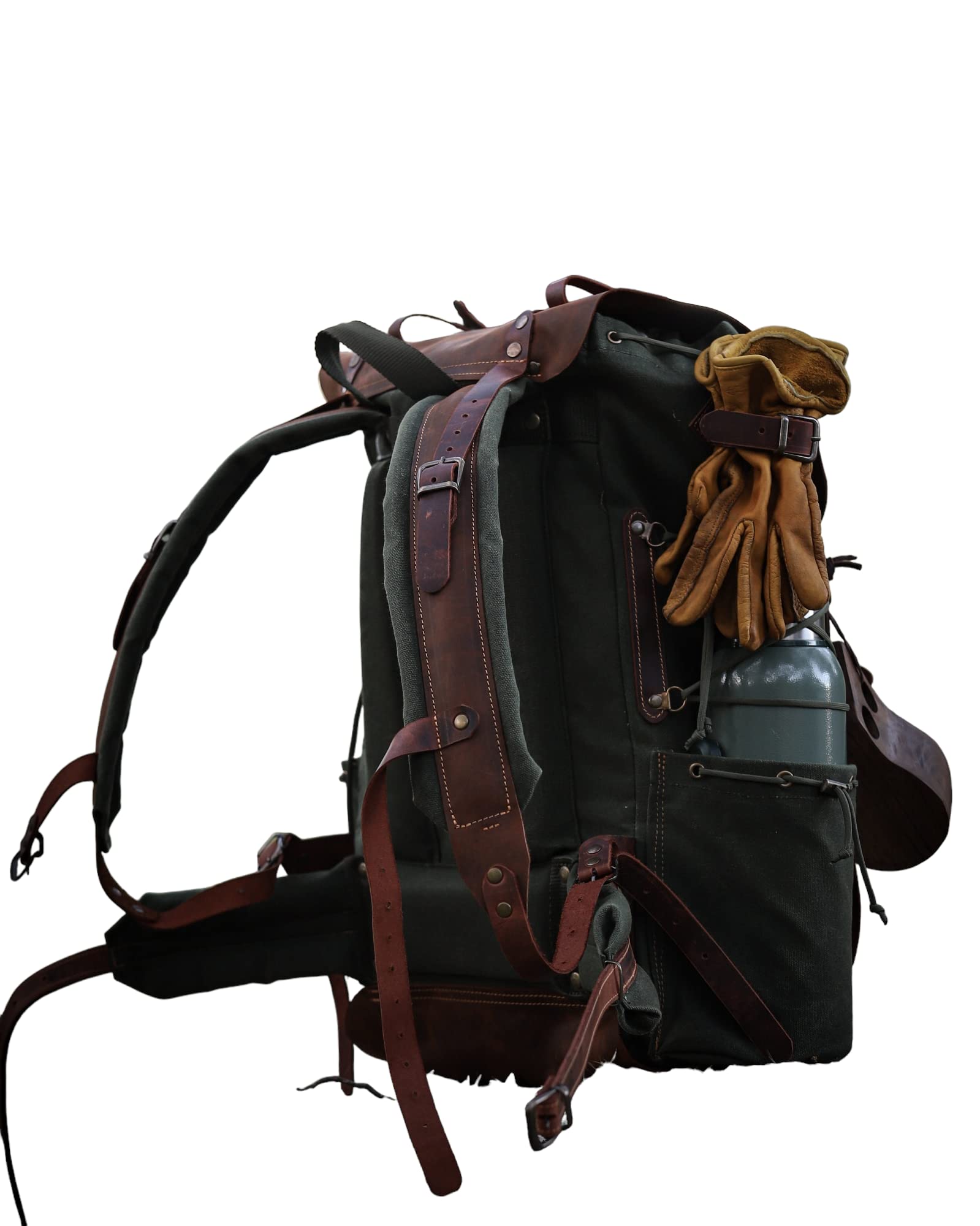 Premium Bushcraft & Camping Backpack - 60L Waxed Canvas & Leather Travel Backpack for Outdoor Adventures, Hiking & Survival Gear - Customizable (40L Option Available)