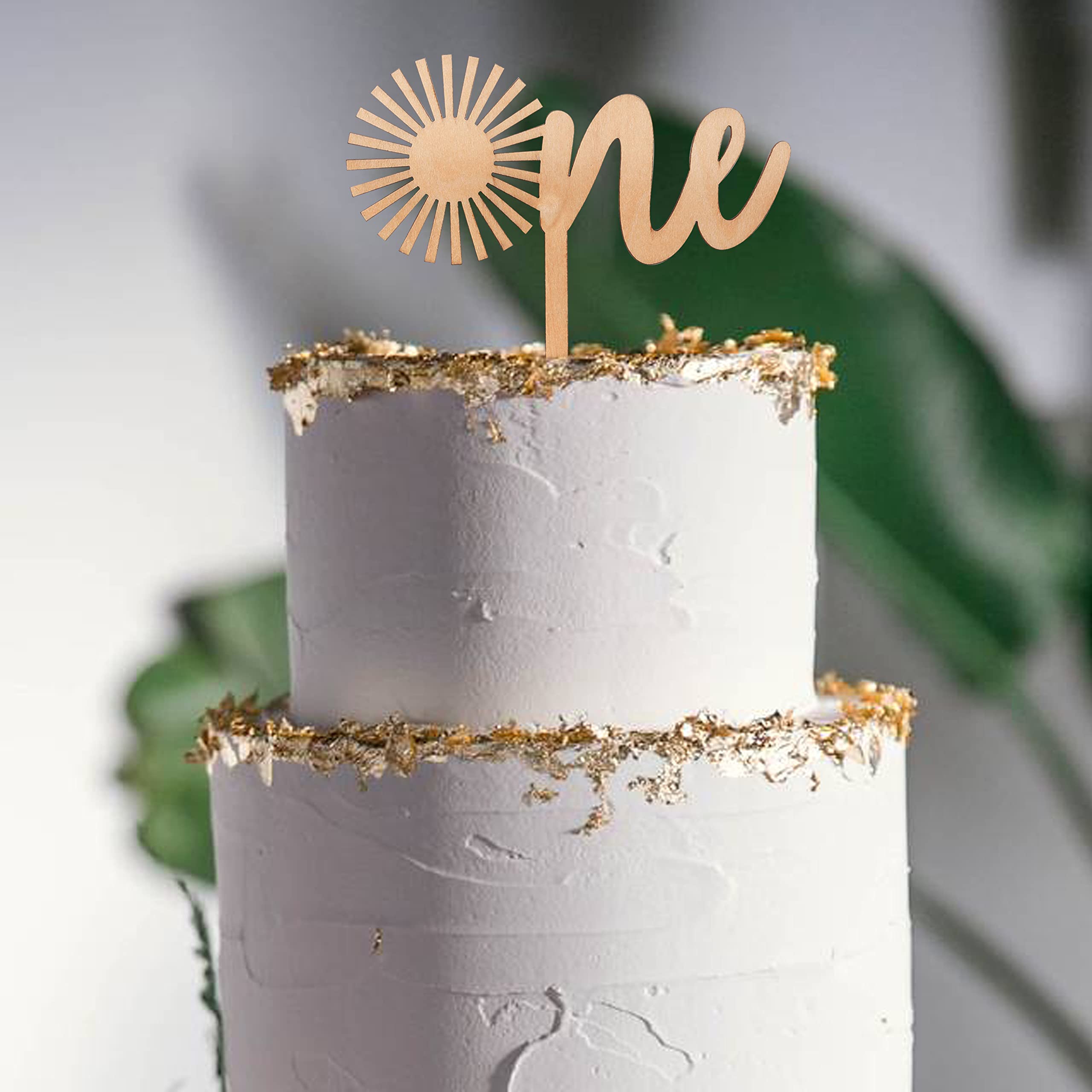 Wooden Cake Toppers for 1st Birthday - Rustic Wooden One Year Sign, Smash Cake Topper with Glitter for Baby's First Anniversary - Perfect for Birthday Parties, Baby Showers & Cake Decorating (Sunshine Design)