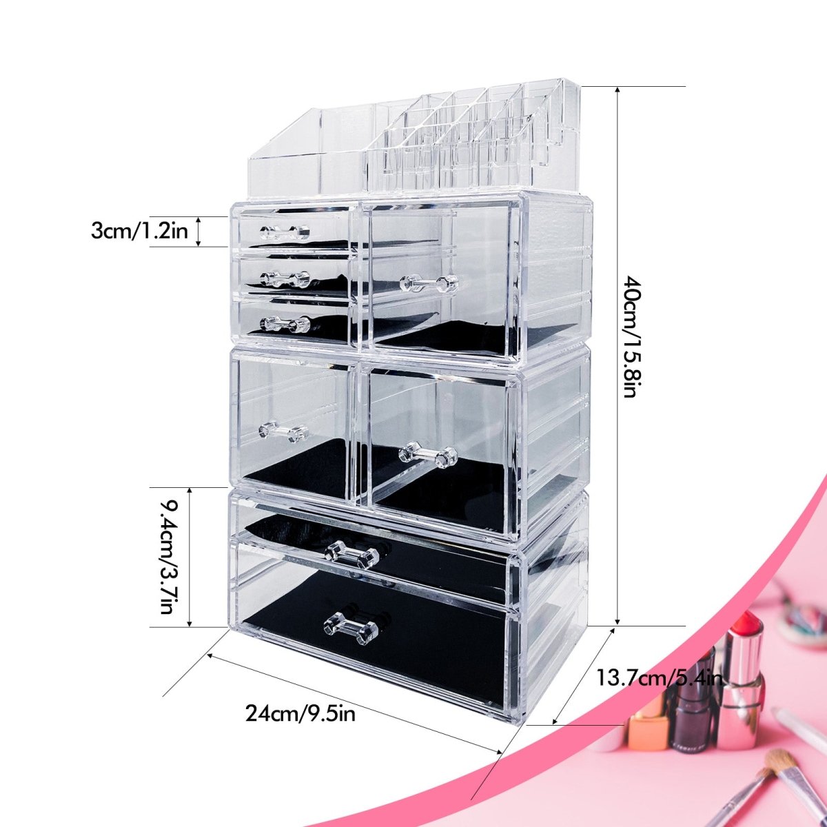 Best Makeup Organizer with Drawers - Cosmetic Storage Case for Vanity, Travel & Salon Use | Portable Display Box for Brushes & Beauty Products