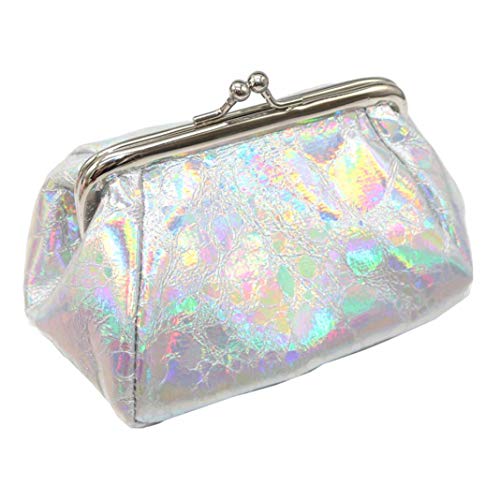 GLOA Fashion Holographic Travel Makeup Bag - Women's Kiss Lock Cosmetic Organizer with Card Slots & Key Holder (Silver) | Perfect for Travel, Daily Use & Gift Giving