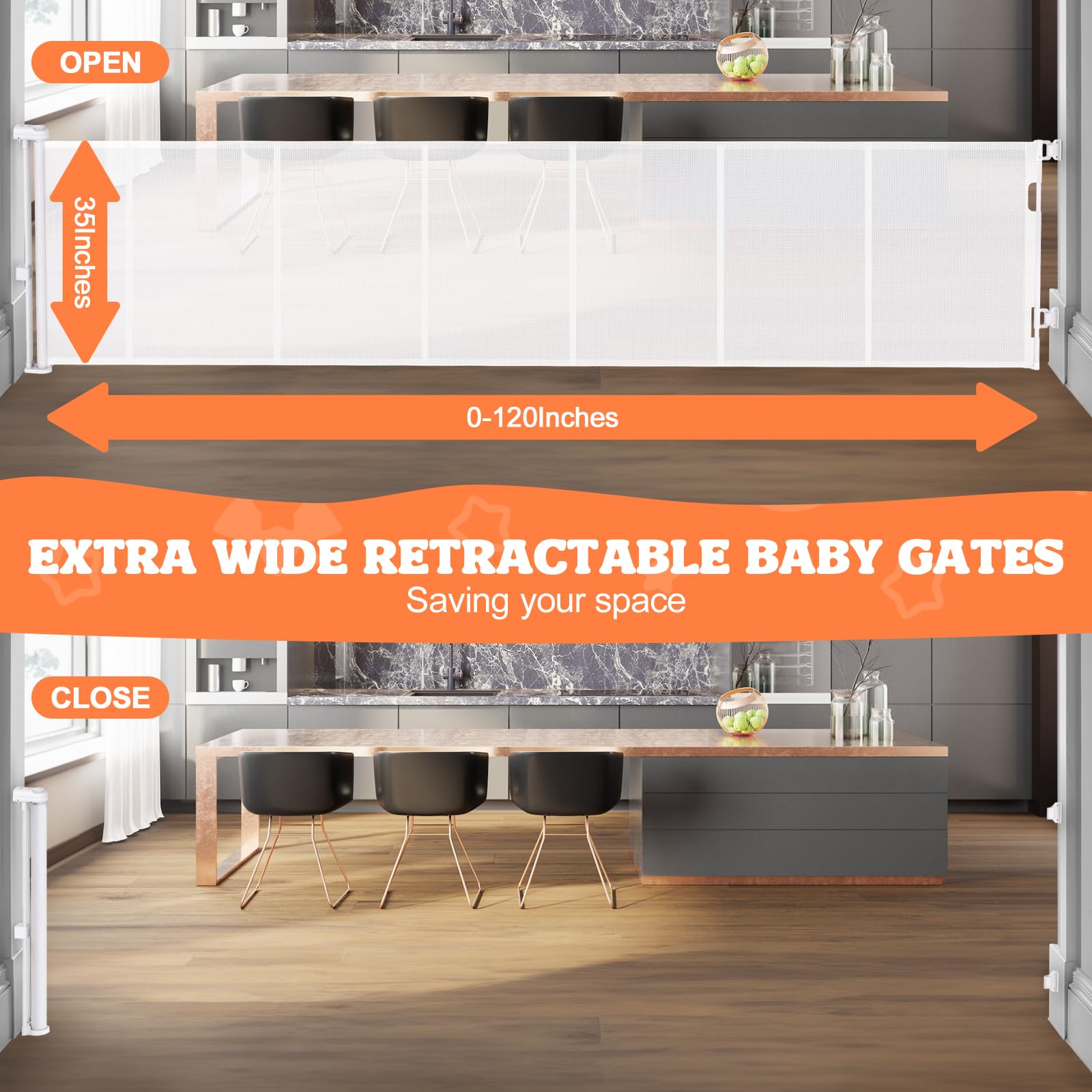 120 Inch Extra Wide Retractable Baby Gate - 35