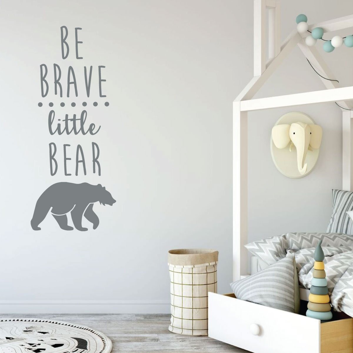 Be Brave Little Bear Wall Decal - Inspirational Vinyl Sticker for Kids Room, Nursery & Playroom Decor | Motivational Quote Silhouette Art for Children's Bedroom Wall