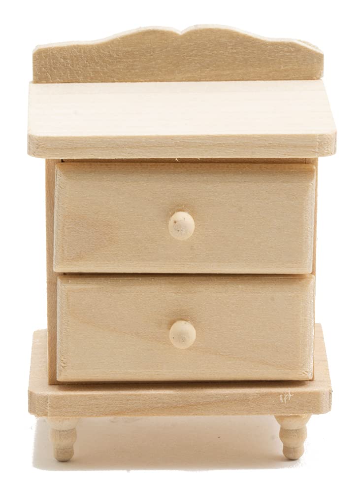 Unfinished Dollhouse Miniature Night Stand with 2 Drawers - DIY Wooden Furniture for Dollhouse Decor, Craft Projects & Miniature Room Accessories