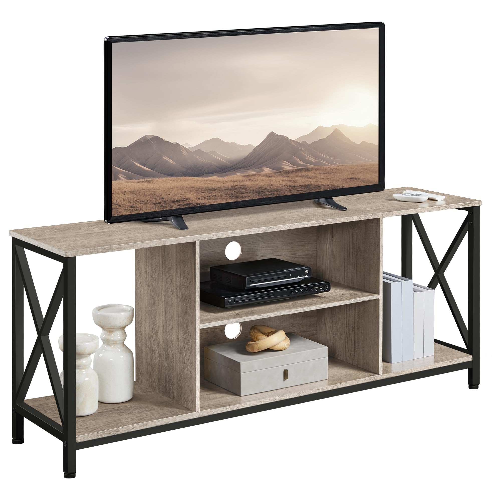 Yaheetech 65 Inch TV Stand with Storage Shelves - Modern Wood Entertainment Center for 55-65 Inch TVs, Gray - Perfect for Living Room, Bedroom & Home Theater Setup