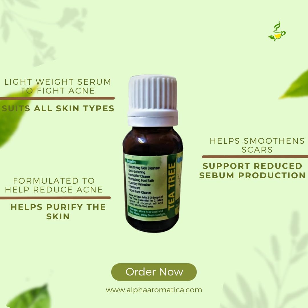 100% Pure Tea Tree Essential Oil (15ml) - Natural Therapeutic Grade for Hair Growth, Skin Care & Acne Treatment - Perfect for Aromatherapy, DIY Beauty & Home Remedies