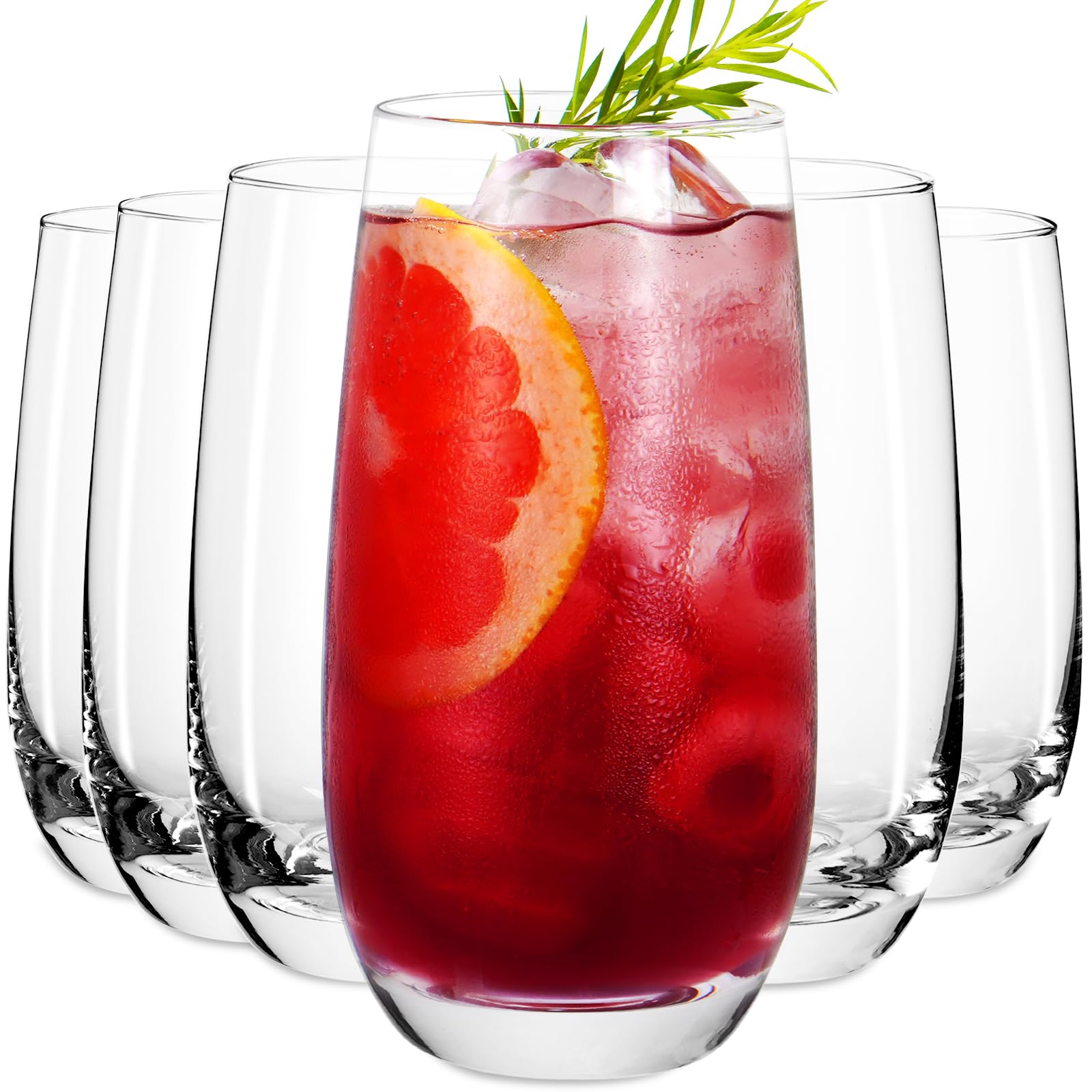6-Piece Highball Glasses Set - 16 oz Cocktail Glasses for Mojito, Collins & Mixed Drinks - Durable Barware for Home, Parties & Restaurants