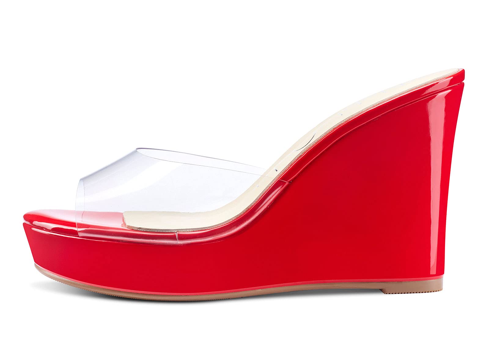 NobleOnly Women's Clear Transparent High Heel Platform Wedge Sandals - 10CM Comfortable Leather Lined Slip-On Office Shoes for Work, Party & Special Occasions