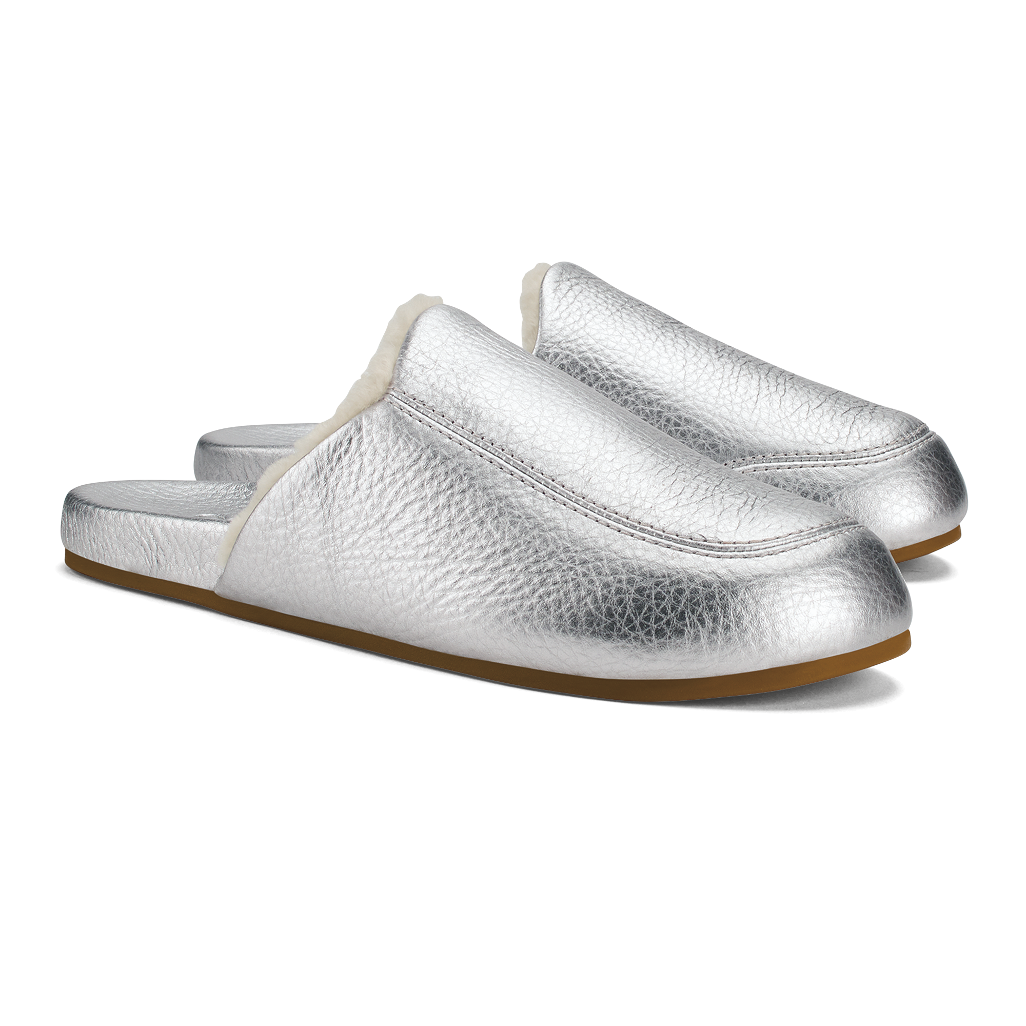 Konea Women's Leather Mules Slip-On Shoes - Silver Comfortable Loafers for Casual Wear, Office & Home