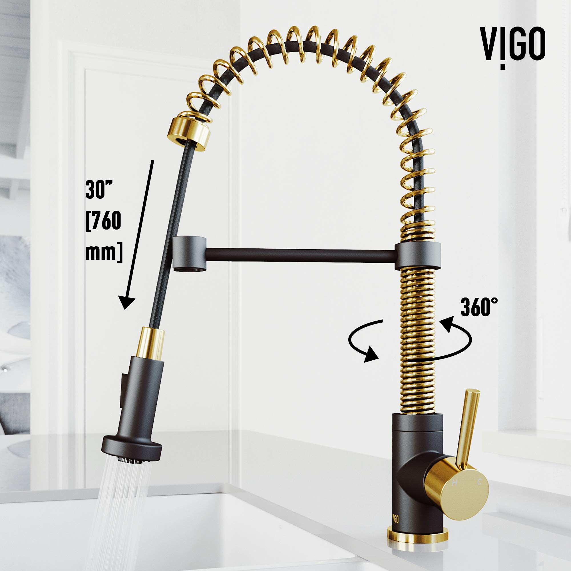VIGO Edison 19-Inch Single Handle Pull-Down Sprayer Kitchen Faucet in Matte Brushed Gold & Matte Black - VG02001MGMB | Modern Touchless Design for Sink, Dishwashing & Cooking | Easy Installation & Durable Finish