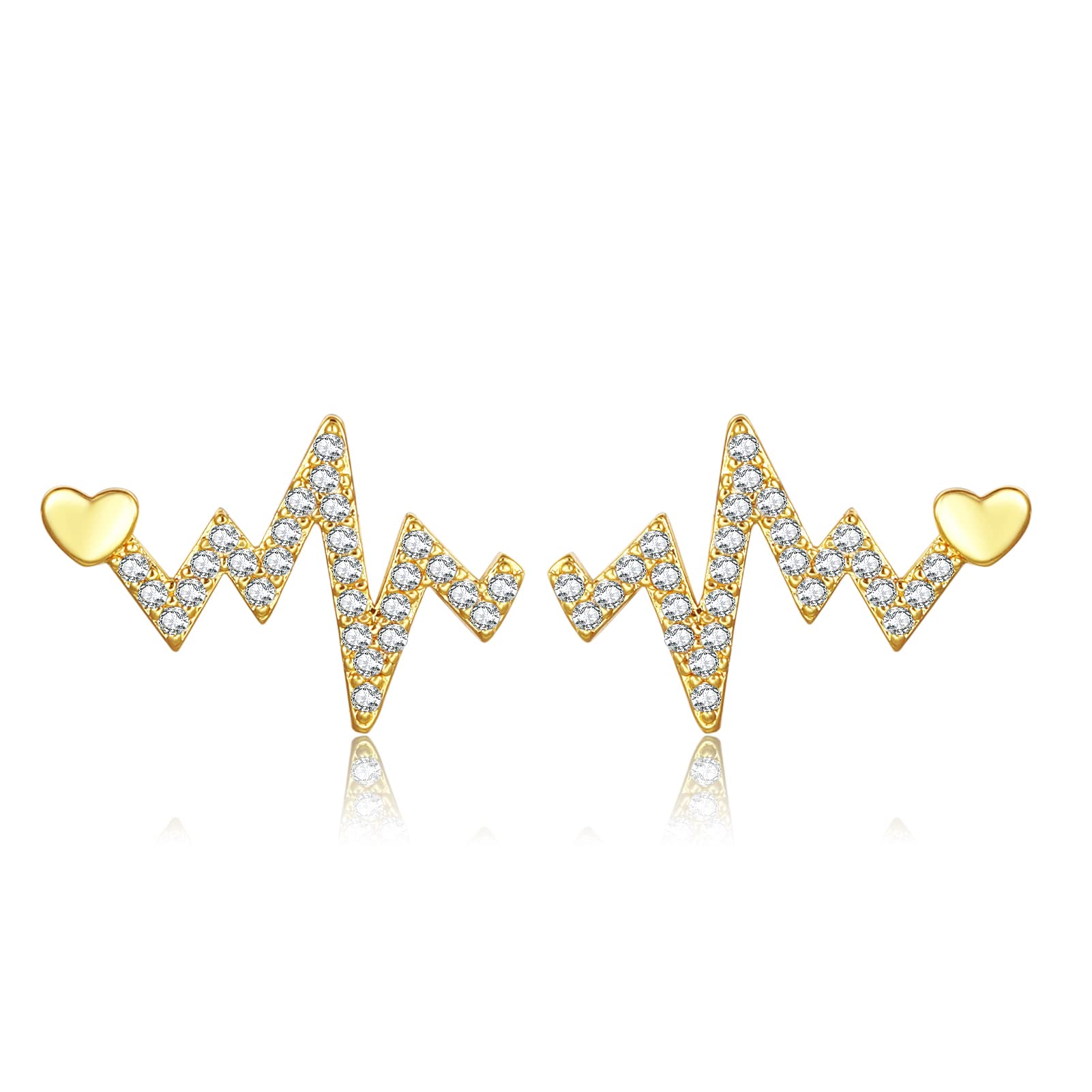 Cubic Zirconia Heart Stud Earrings for Women & Girls - Elegant Small Heartbeat Earrings for Teens, Birthday Gifts & Everyday Wear