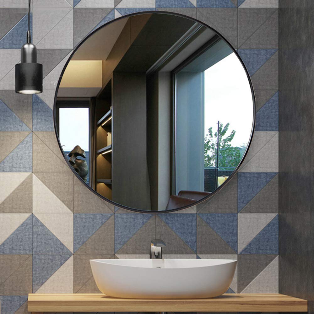 Black Round Aluminum Alloy Wall Mirror - Modern European Thin Frame Bathroom Makeup Mirror for Toilet, Entrance & Salon (30x30, 40x40, 50x50, 60x60cm) - Perfect for Vanity, Dressing Room & Home Decor