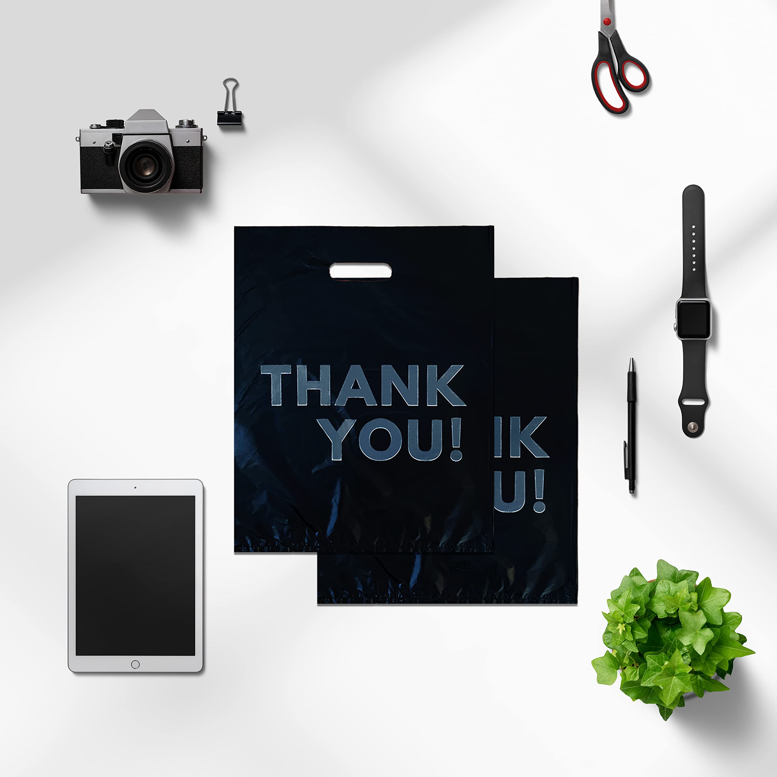 WeiLife 200PCS Black Plastic Thank You Shopping Bags 12x15 Inch Bulk Merchandise Bags - Retail Gift Bags for Small Business & Boutique Stores | Perfect for Retail Packaging, Customer Appreciation & Event Giveaways