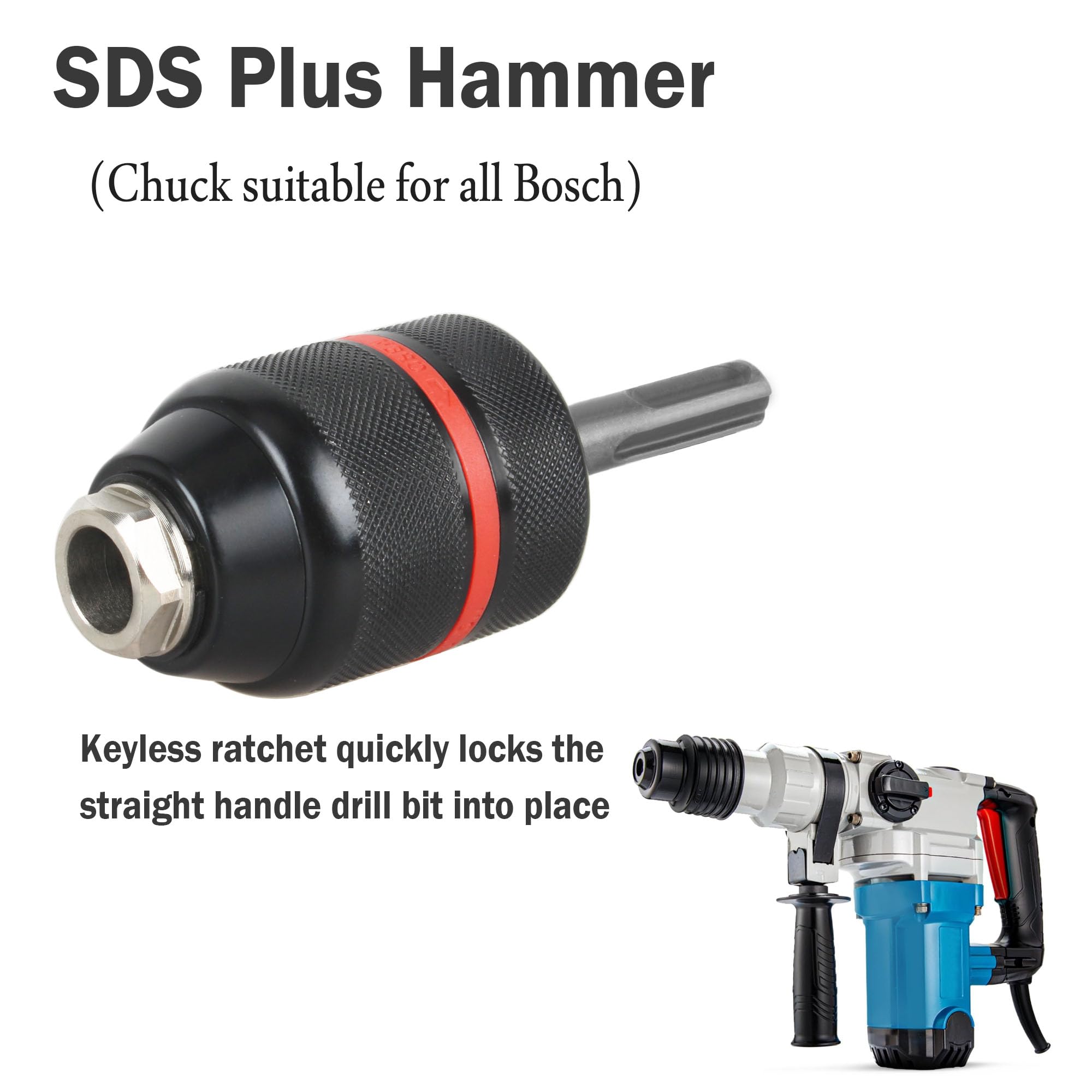 Self-Tightening Keyless Drill Chuck with SDS Plus Adapter for BOSCH 1/2