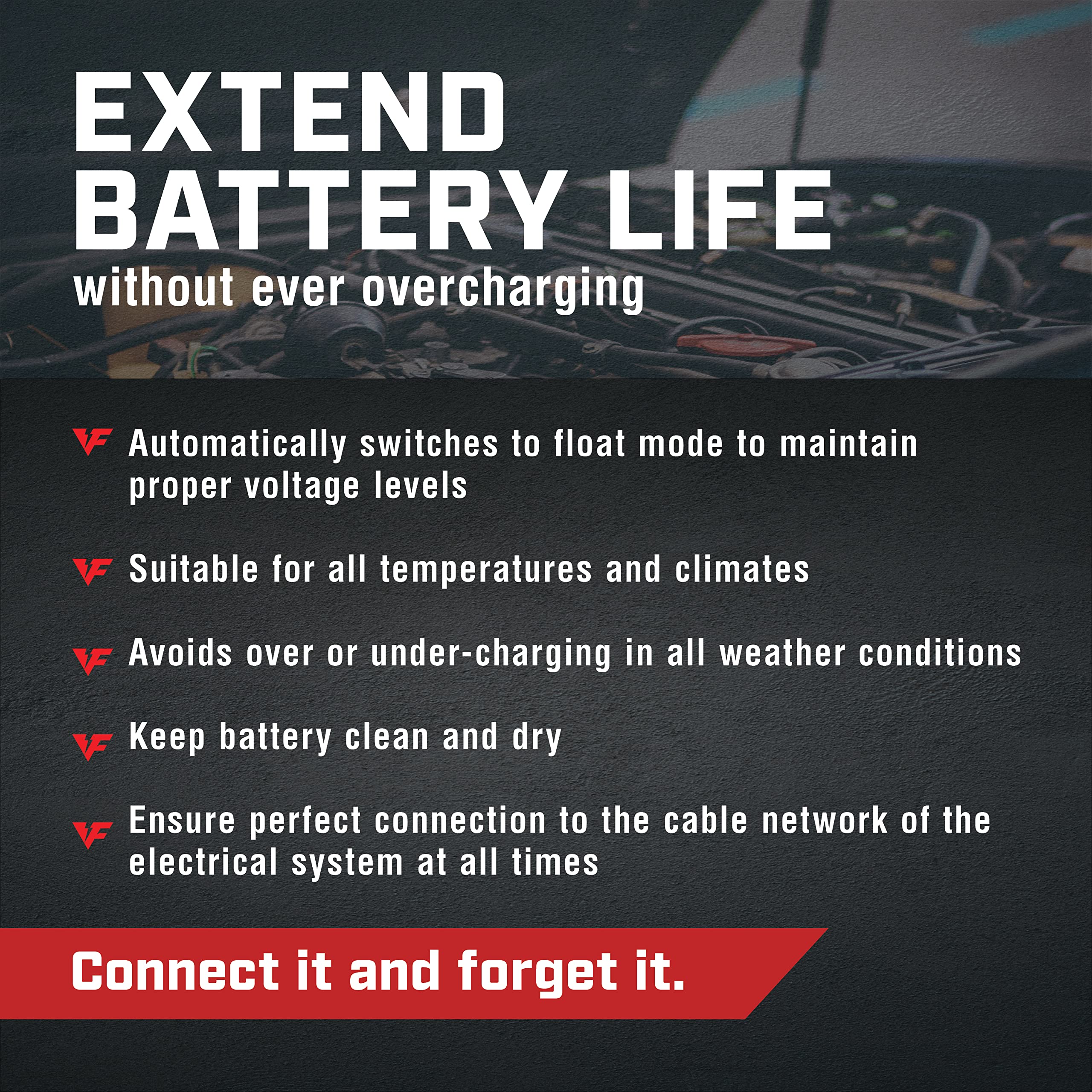 2A Smart Battery Charger & Maintainer - Fully Automatic 12V Automotive Charger for Cars, Motorcycles, ATVs, Boats, Lawn Mowers - Trickle Charger with Auto Shutoff - Perfect for Winter Storage & Long-Term Vehicle Maintenance (VF-1007)