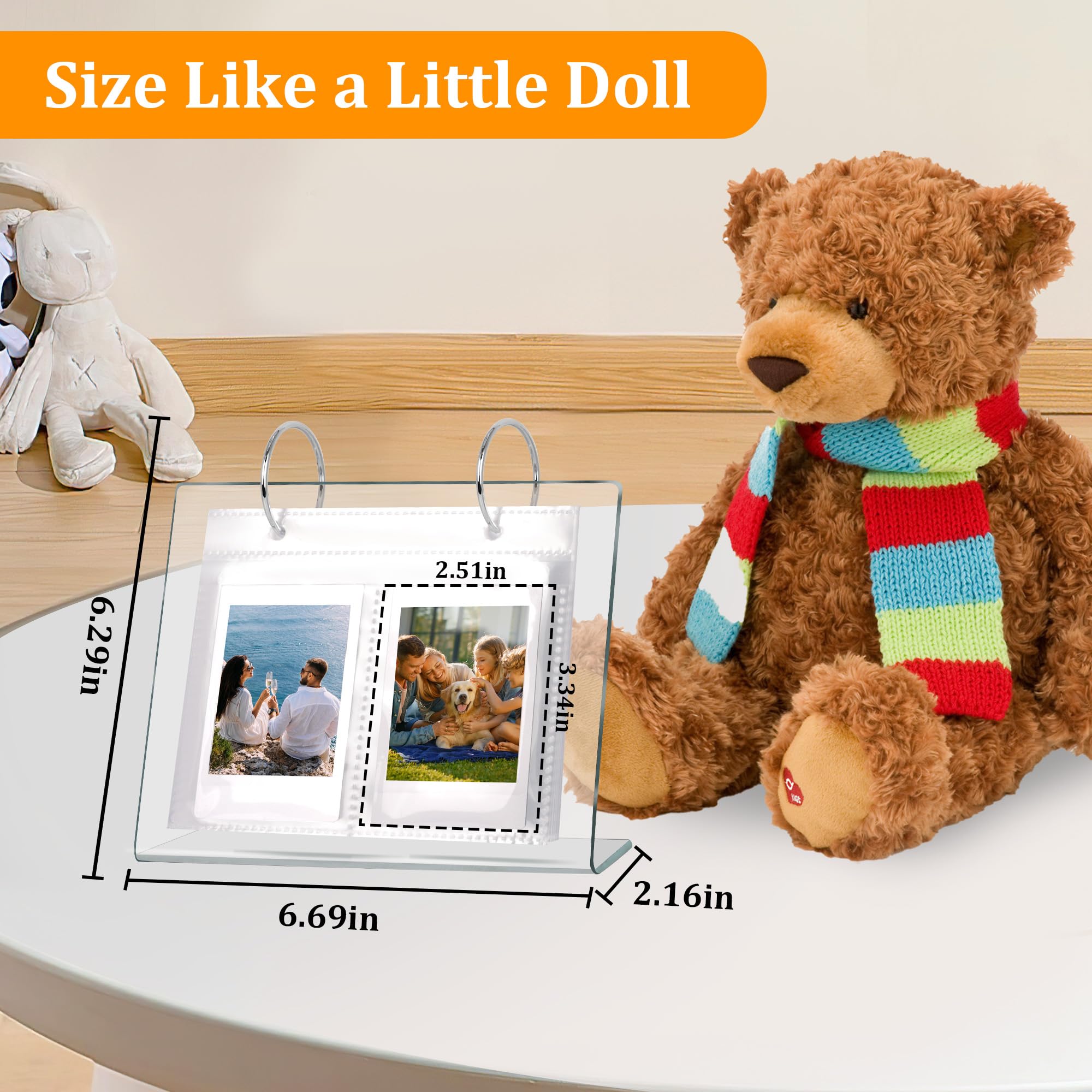 Acrylic Mini Photo Album - 68 Pockets Tabletop Picture Display for 2x3 Inch Photos | Holds Polaroid, Fujifilm, Kpop Photocards & Flashcards | Perfect for Home Decor, Office Display, and Memory Keeping