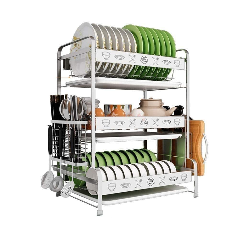 Stainless Steel 2-Tier Dish Drying Rack with Drip Tray - 42 x 30.5 x 54.5cm Kitchen Sink Organizer for Plates, Bowls & Utensils | Space-Saving Solution for Small Kitchens & Apartments