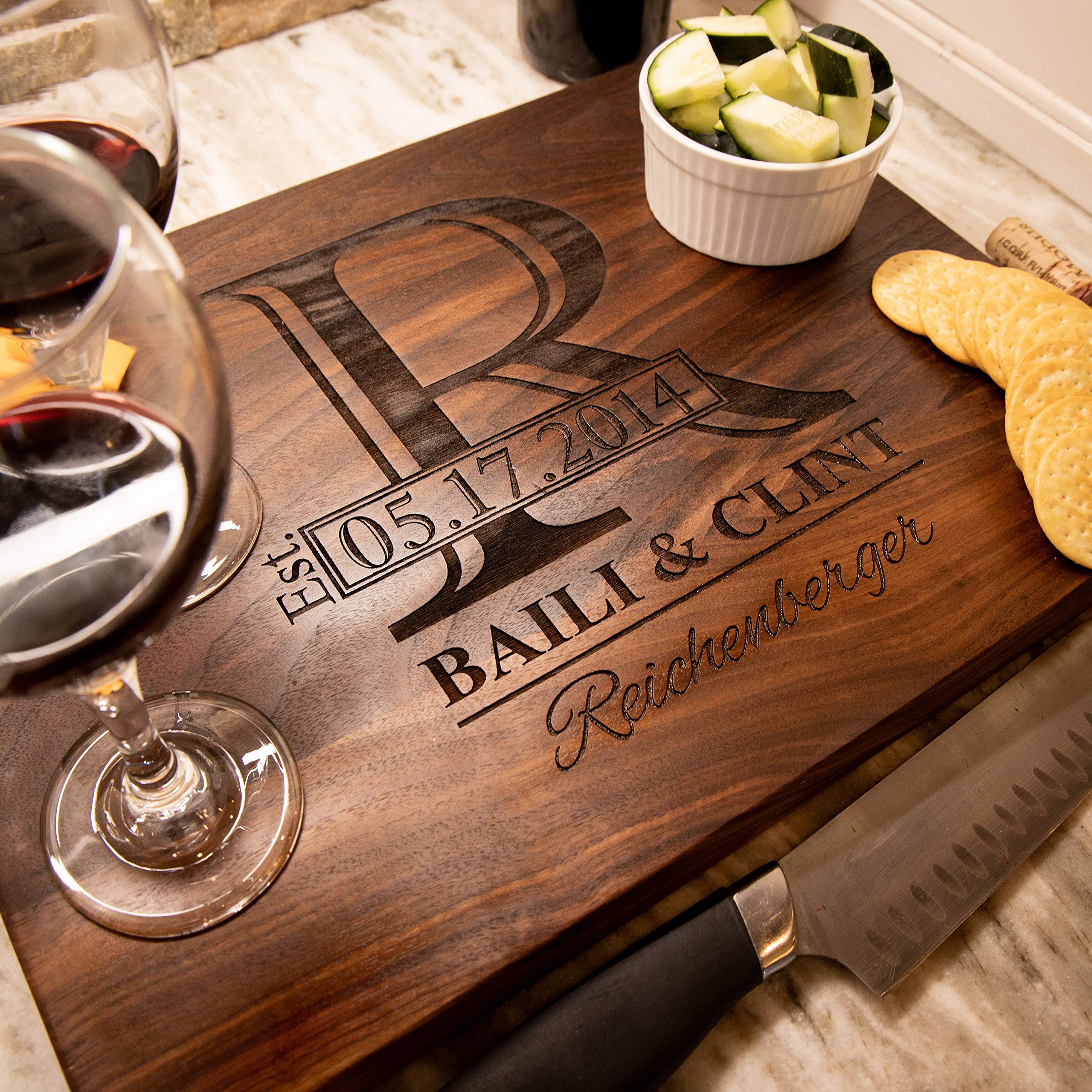 Personalized Wooden Cutting Board - Handmade in USA - Custom Engraved Kitchen Gift for Couples, Weddings, Anniversaries & Holidays (Multiple Sizes SM-XXL) - Perfect for Home Decor, Housewarming & Special Occasions