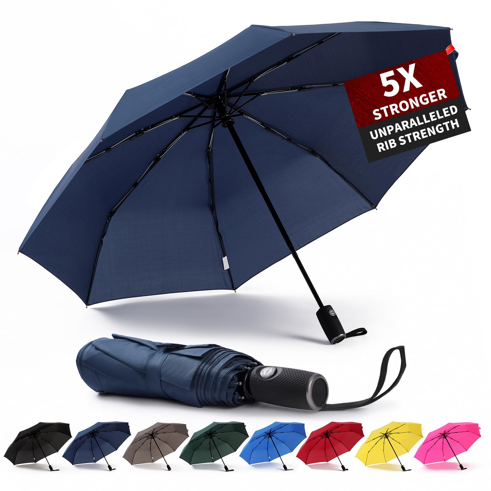 Anntree Windproof Travel Umbrella - Auto Open/Close, Compact & Lightweight Folding Umbrella for Men & Women - Perfect for Backpack, Car, Purse & Daily Commute (Blue) - Ideal for Rainy Days, Travel & Outdoor Activities