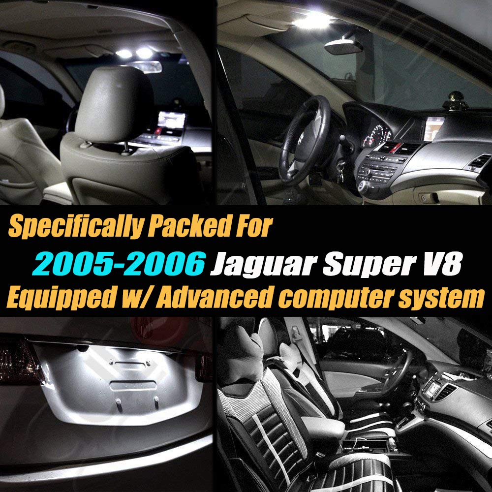 10Pc Canbus Error Free Super White 6000K LED Interior Light Kit for 2005-2006 Jaguar Super V8 – Advanced Computer System Compatible – Perfect for Night Driving & Car Customization