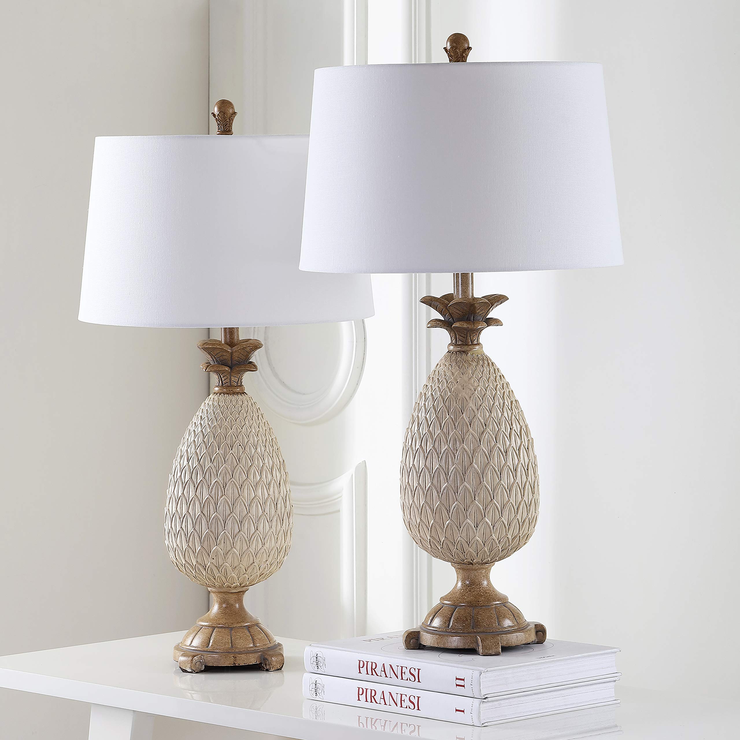 SAFAVIEH Briar Coastal Antique Cream & Brown Pineapple Table Lamp Set of 2 - 31