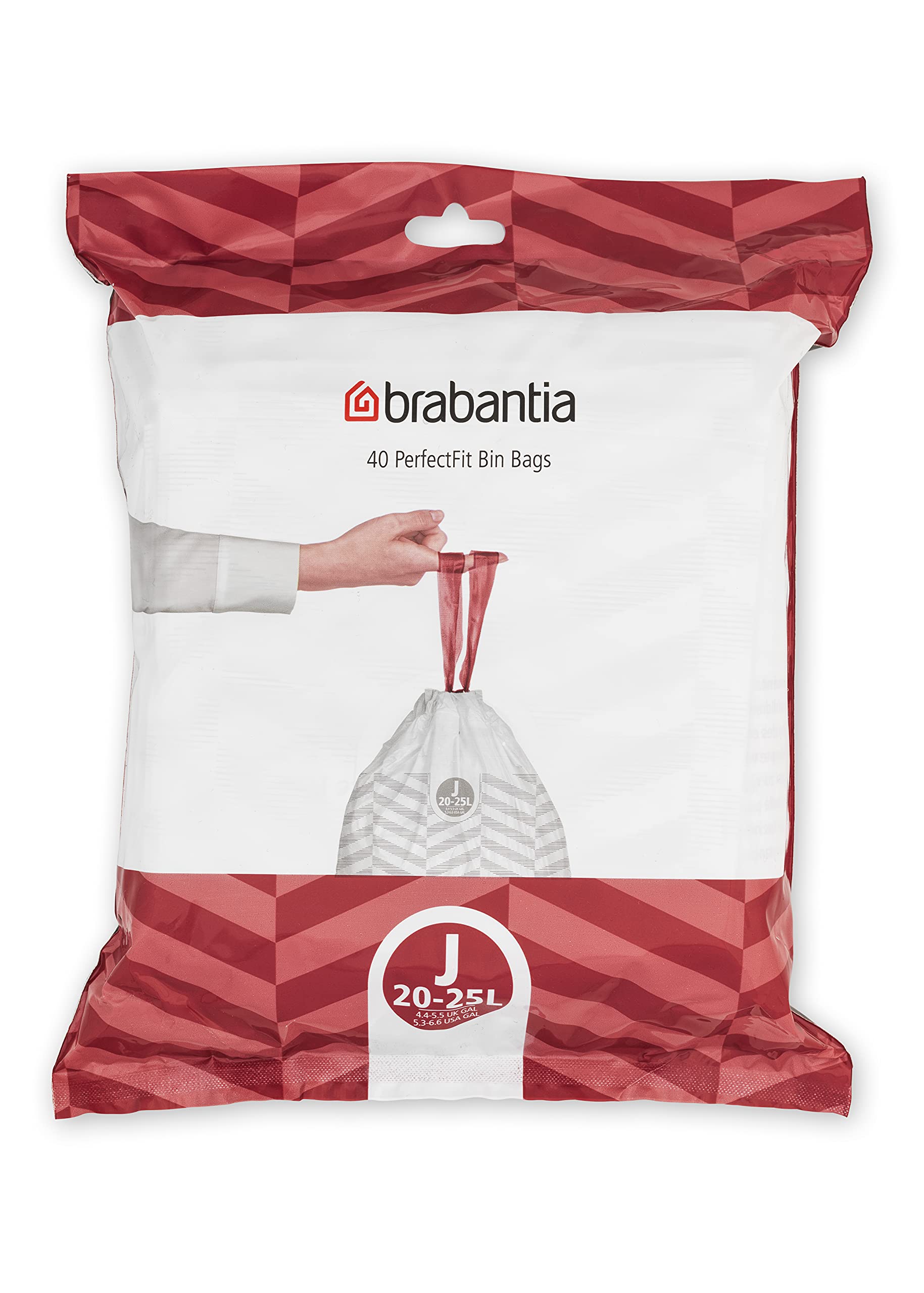 Brabantia PerfectFit Trash Bags - 40 Count J Size (5.3-6.6 Gallon) Heavy Duty Drawstring Trash Can Liners - Ideal for Kitchen, Bathroom & Office Waste Disposal