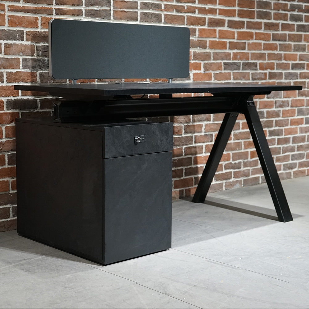 DOLAN Reversible Single Seater Workstation 1.4m & 1.6m - Black Concrete Home Office Desk for Small Spaces | Compact Workstation for Study, Writing & Computer Use