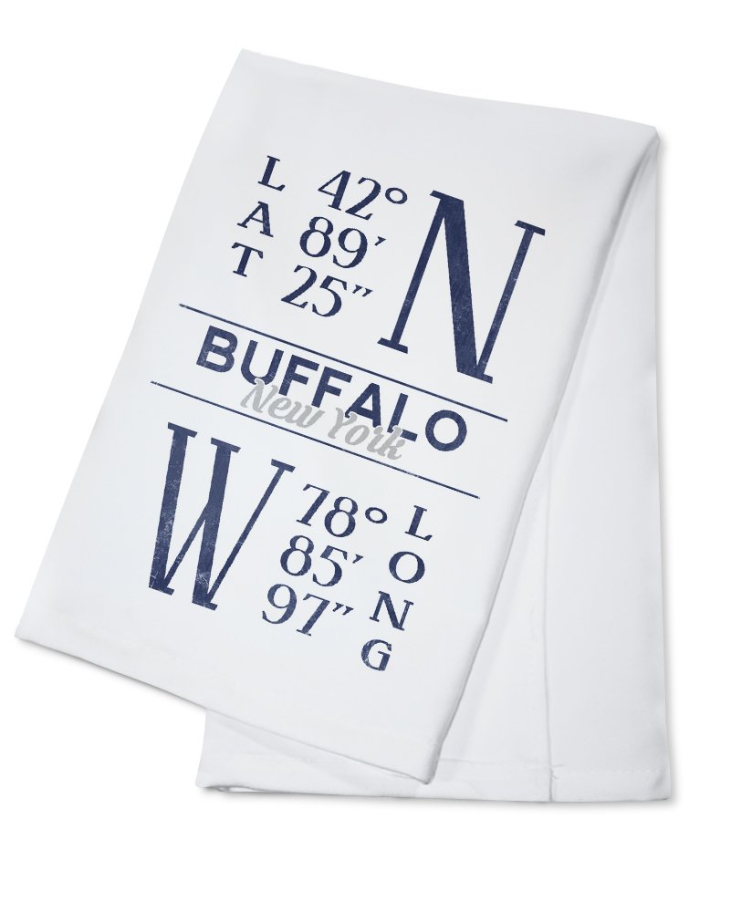Buffalo New York Latitude Longitude Cotton Tea Towel - Decorative Hand Towel for Kitchen, Home Decor, Dish Drying & Gift Giving - Blue 100% Cotton