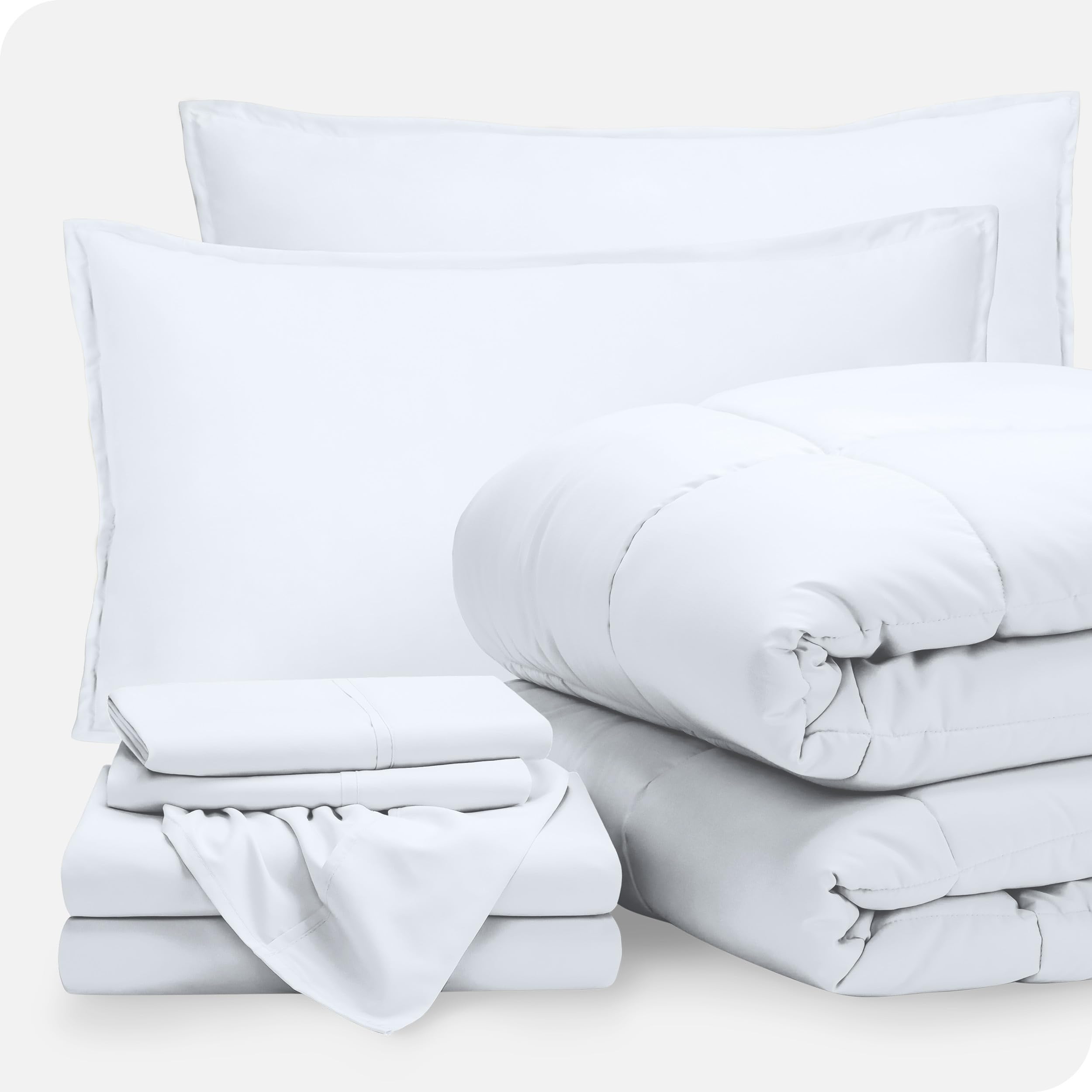 Bare Home 7-Piece Bed-in-A-Bag Comforter Set with Sheets - Full Size, White - Ultra Soft 1800 Premium Goose Down Alternative Bedding - Perfect for Guest Rooms, Master Bedrooms & Cozy Home Decor